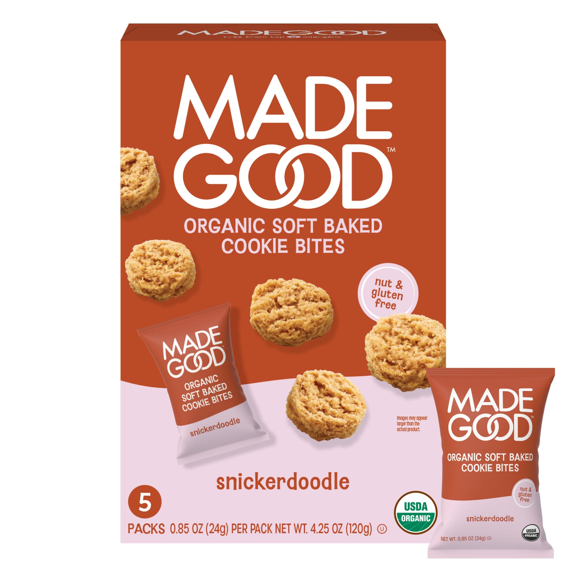 MadeGood Snickerdoodle Soft Baked Cookies, Organic Snacks, 0.85oz Each