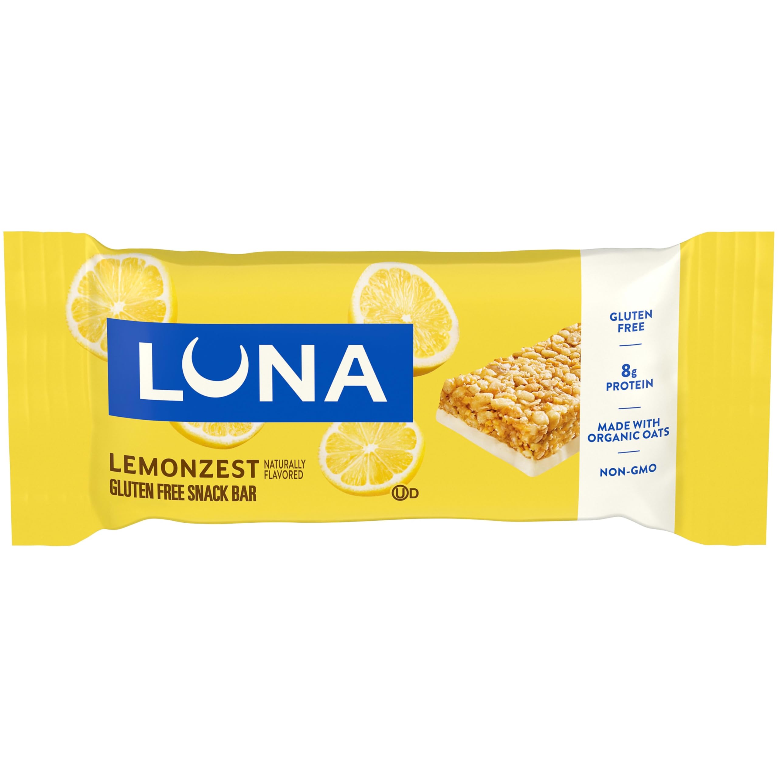 LUNA Bar LemonZest, Gluten Free Snack Bars, 1ct | Plant-Based Protein Bars, 8g Protein, Non-GMO, Made with Organic Oats