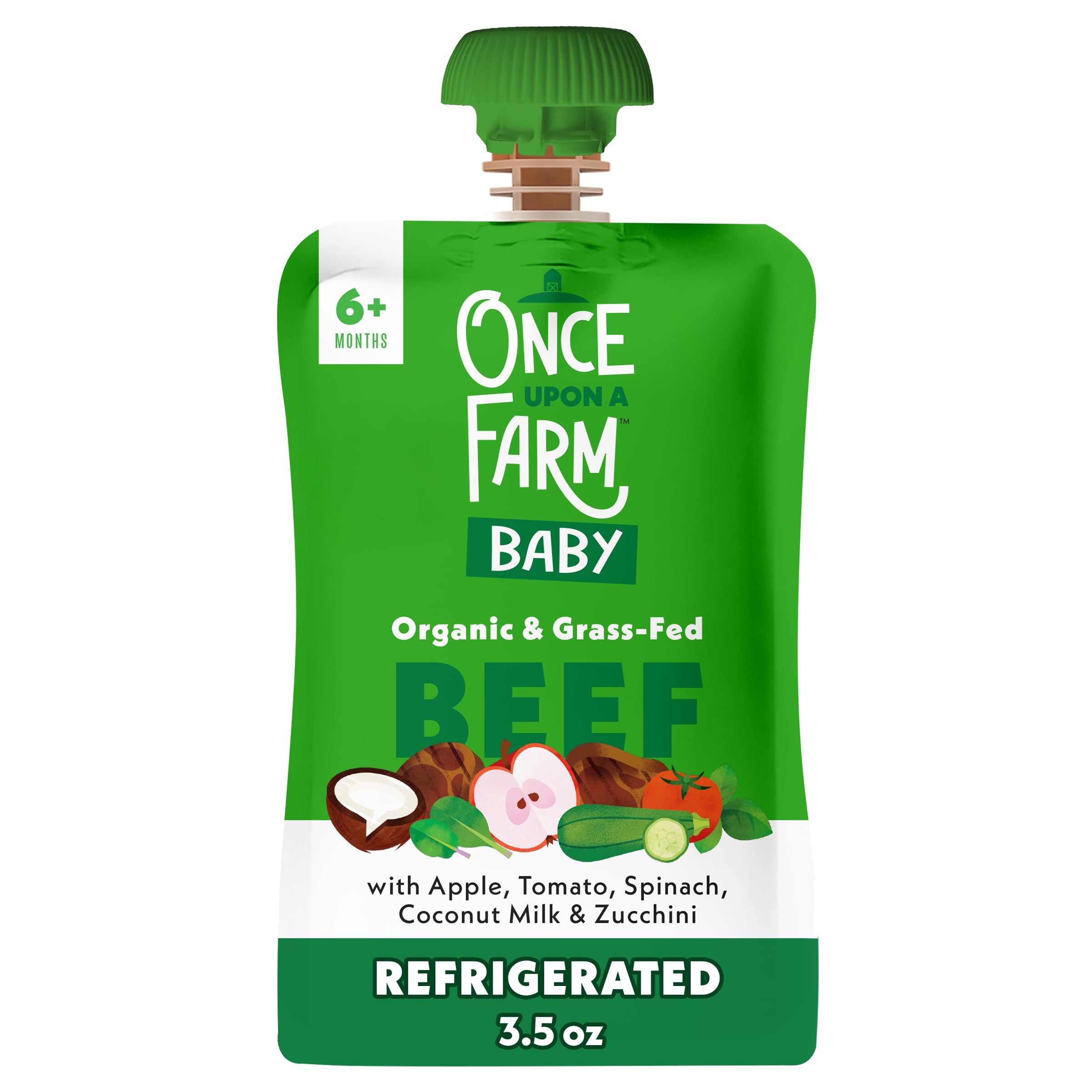 Once Upon a Farm Apple, Beef Bone Broth, Tomato, Spinach Organic Baby Food Pouch, 3.5oz