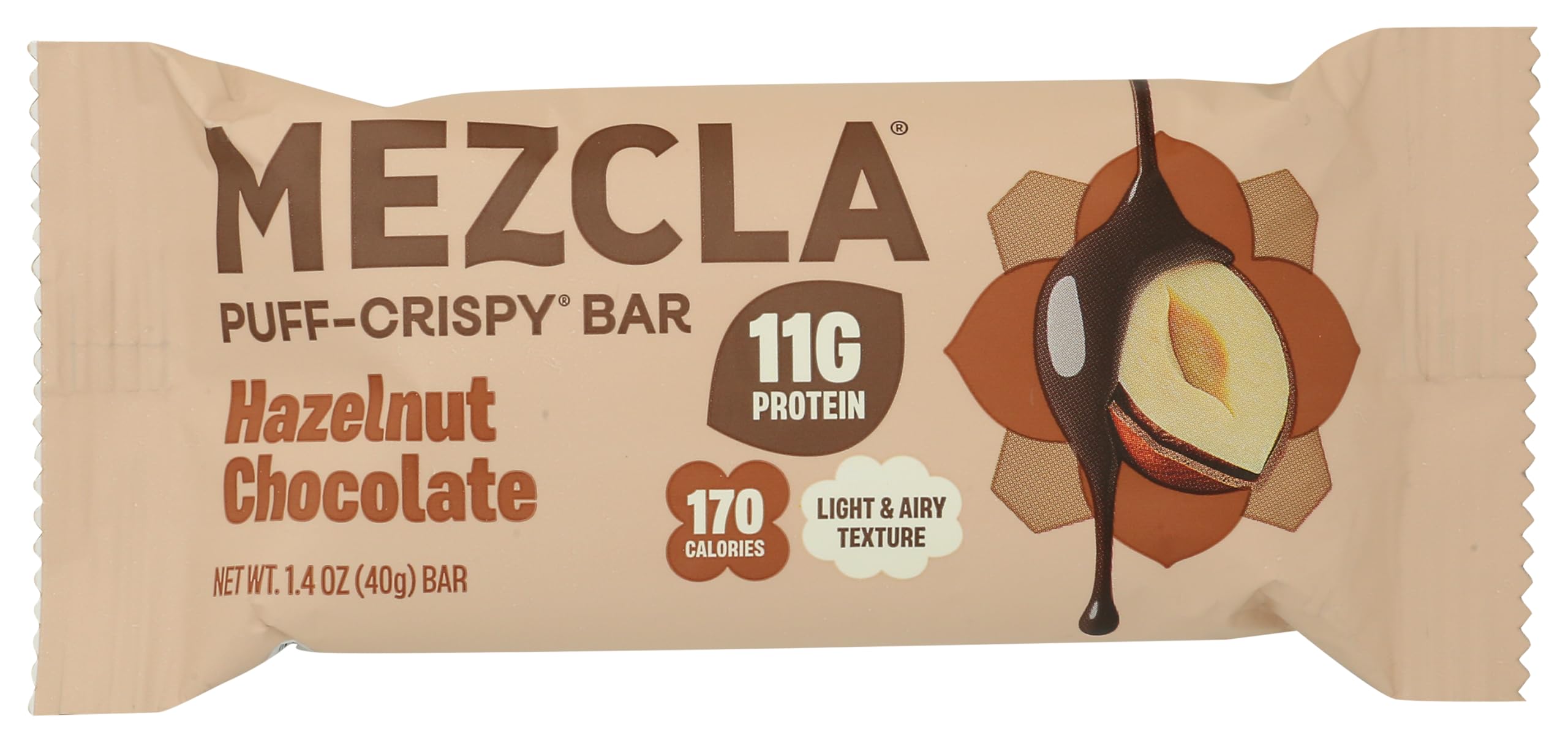 Mezcla Puff Crispy Protein Bars, Gluten Free & Vegan Protein Bars, 10g Protein, Alt for Crispy Rice Treat, Granola Bars & Breakfast Bars, Healthy Snacks for Adults, Hazelnut Chocolate, 1 Count