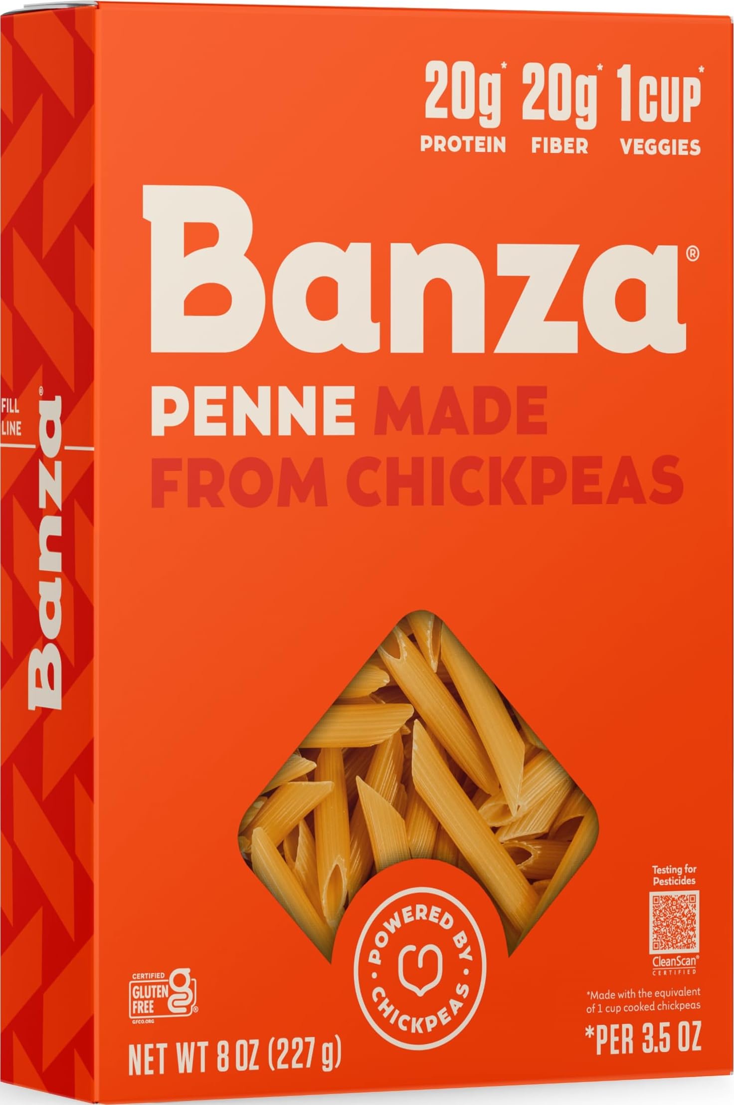Banza Penne Pasta from Chickpeas - Gluten Free, High Protein, and Lower Carb Protein Penne Chickpea Pasta - 8oz