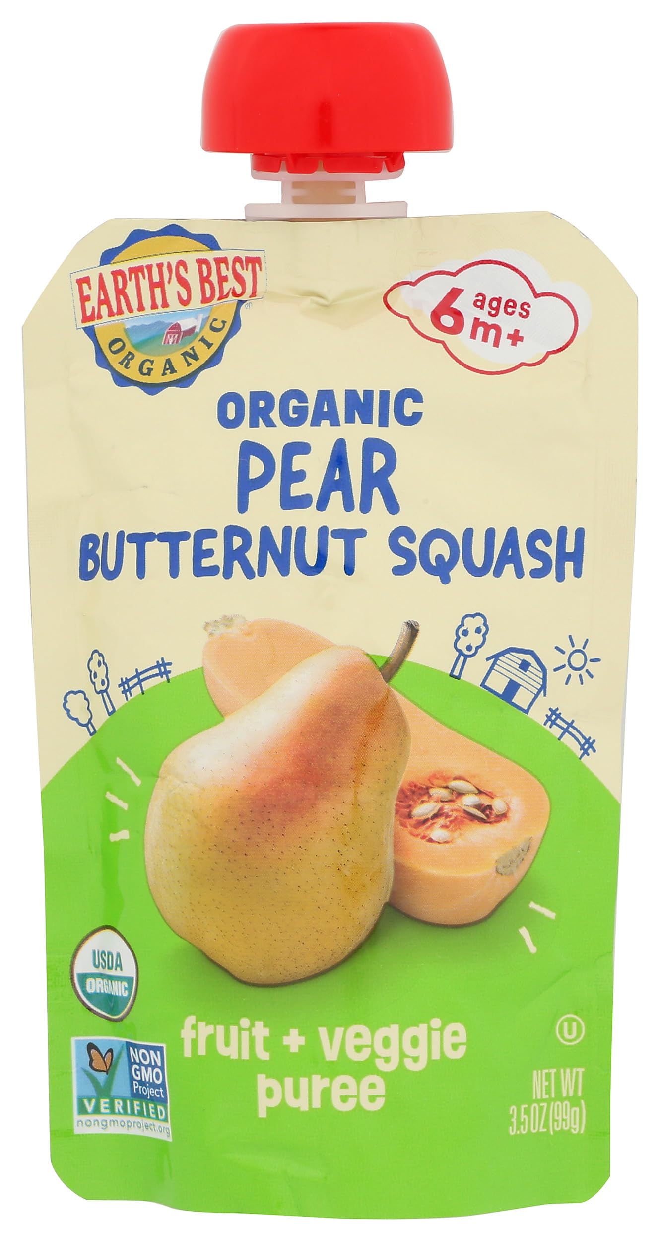 Earths Best Organic Pear Butternut Squash Baby Food Puree, 3.5 Oz