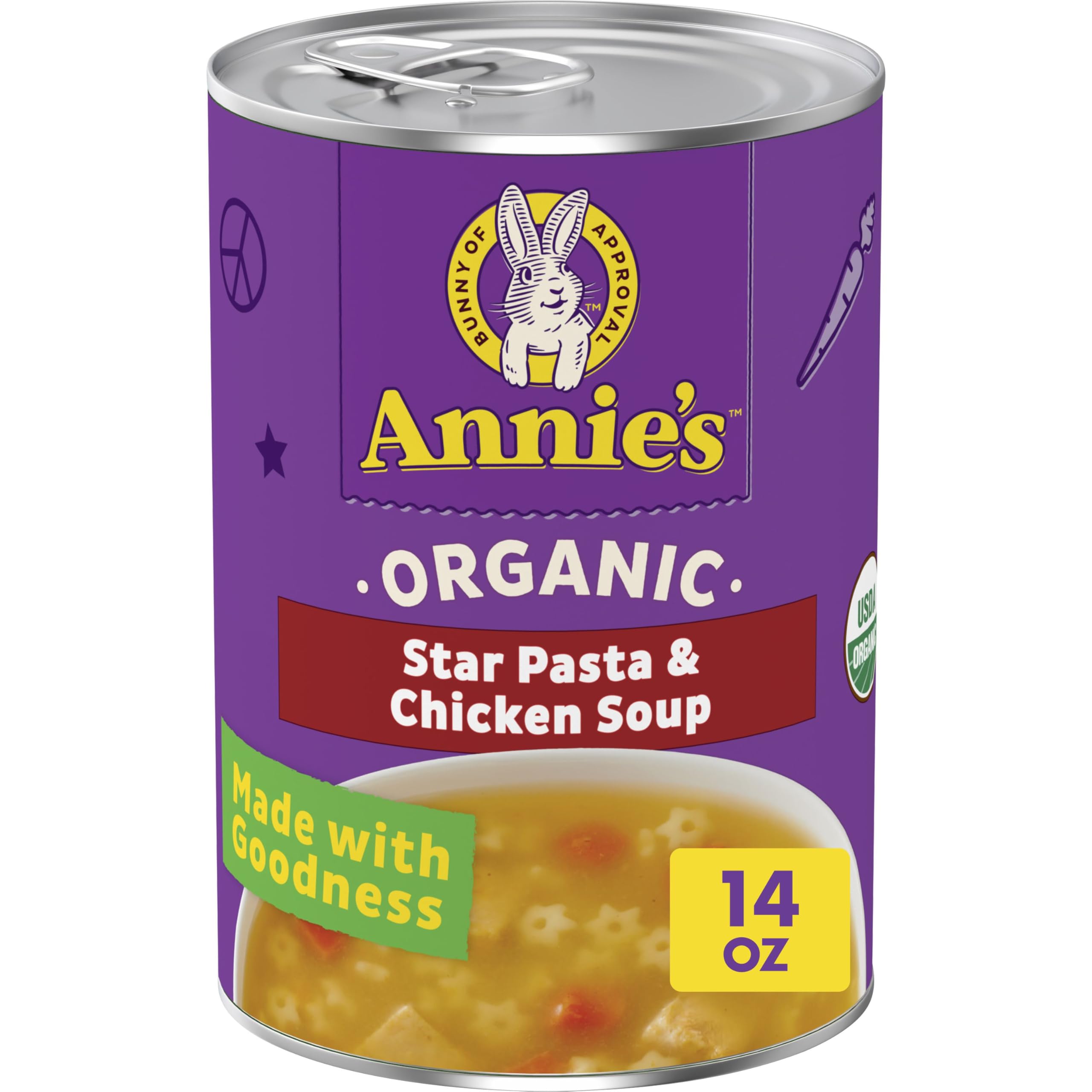 Annie's Organic Star Pasta & Chicken Canned Soup, Ready To Serve, 14 oz | USDA Certified Organic, Chicken with No Antibiotics Used, Organic Carrots, No Added Msg or Yeast Extract