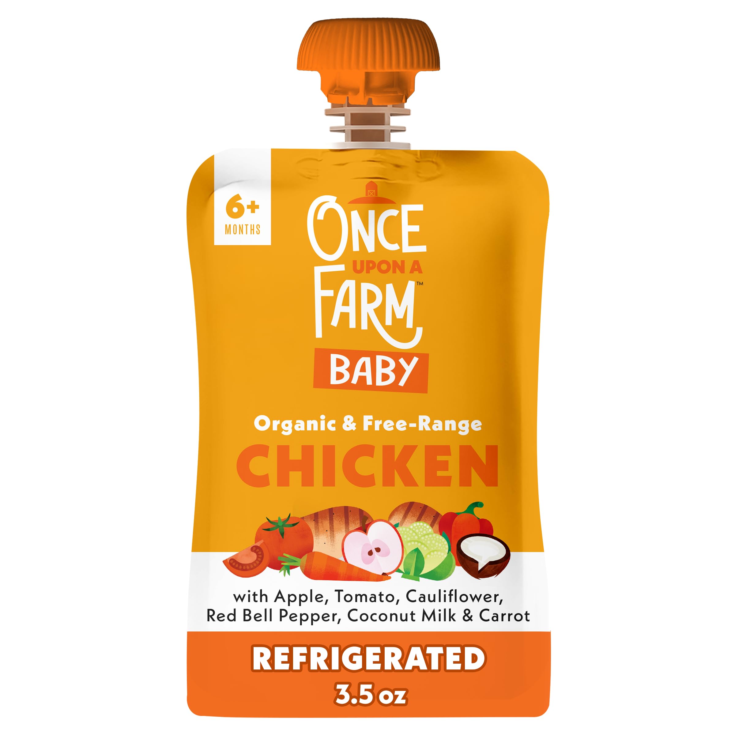 Once Upon a Farm Apple, Chicken Bone Broth, Tomato, Cauliflower Organic Baby Food Pouch, 3.5oz