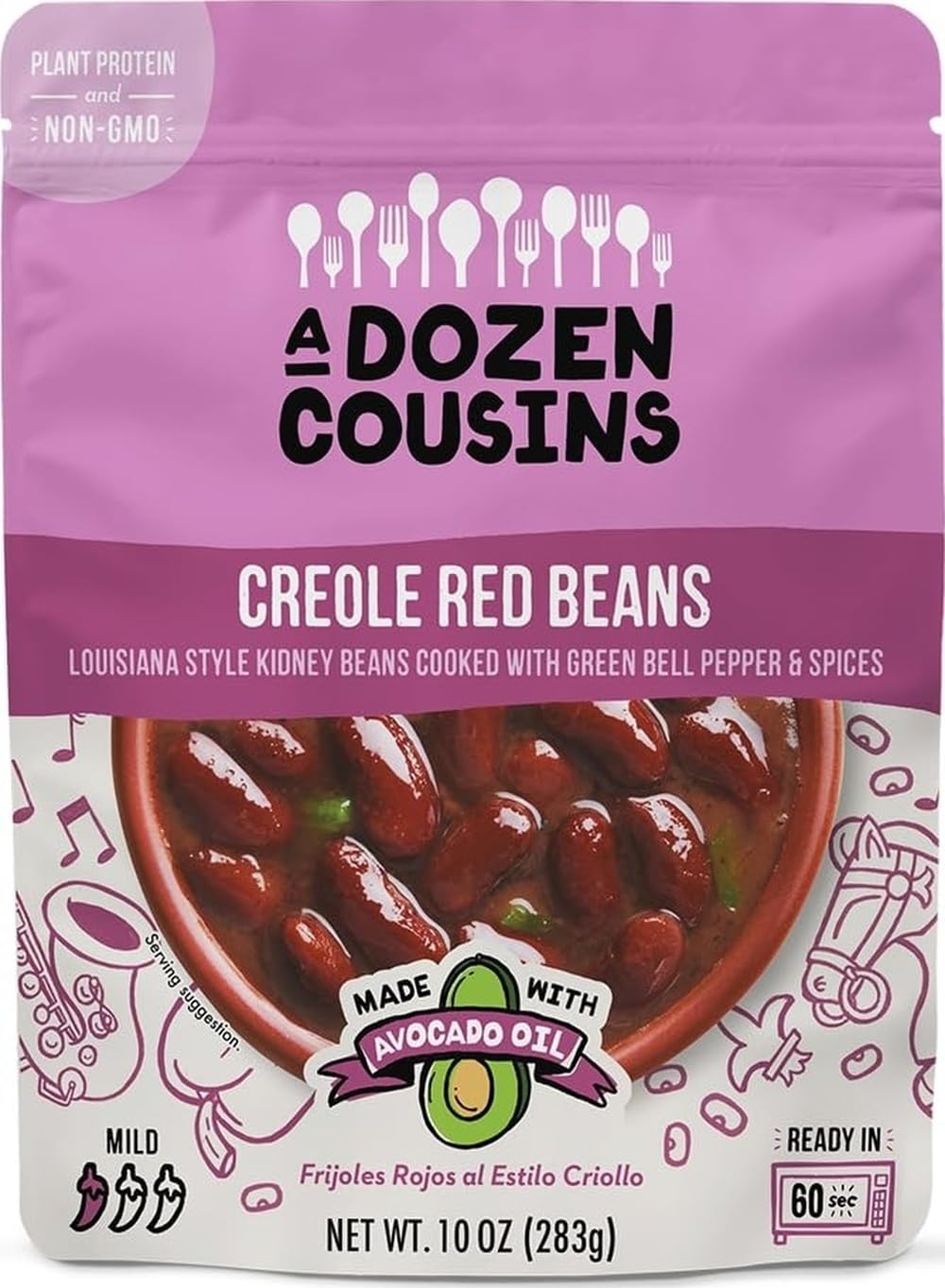 A Dozen Cousins Creole Red Kidney Beans, Plant Protein & Fiber, 1-Pack | Ready-to-Eat Microwave Seasoned Red Beans Pouch, Non-GMO, Avocado Oil, Gluten Free, BPA-Free, Heat & Eat 60-Second Side