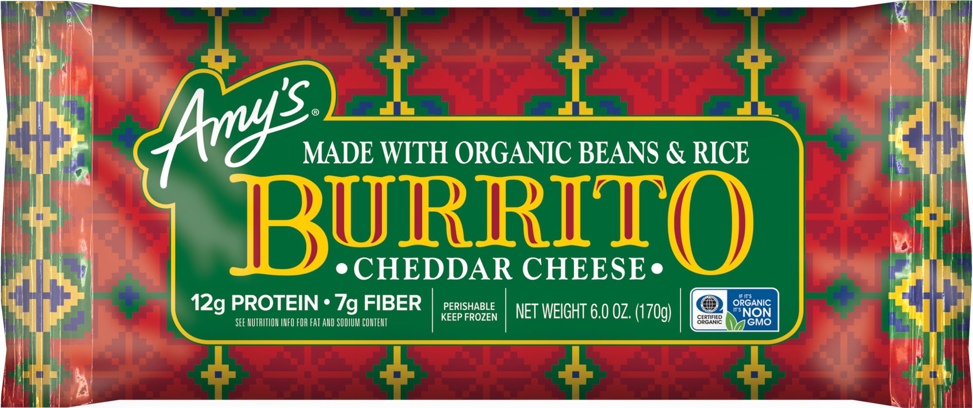 Amy's Frozen Cheddar Cheese Burrito, 6.0 Ounce | Made with Organic Beans and Rice