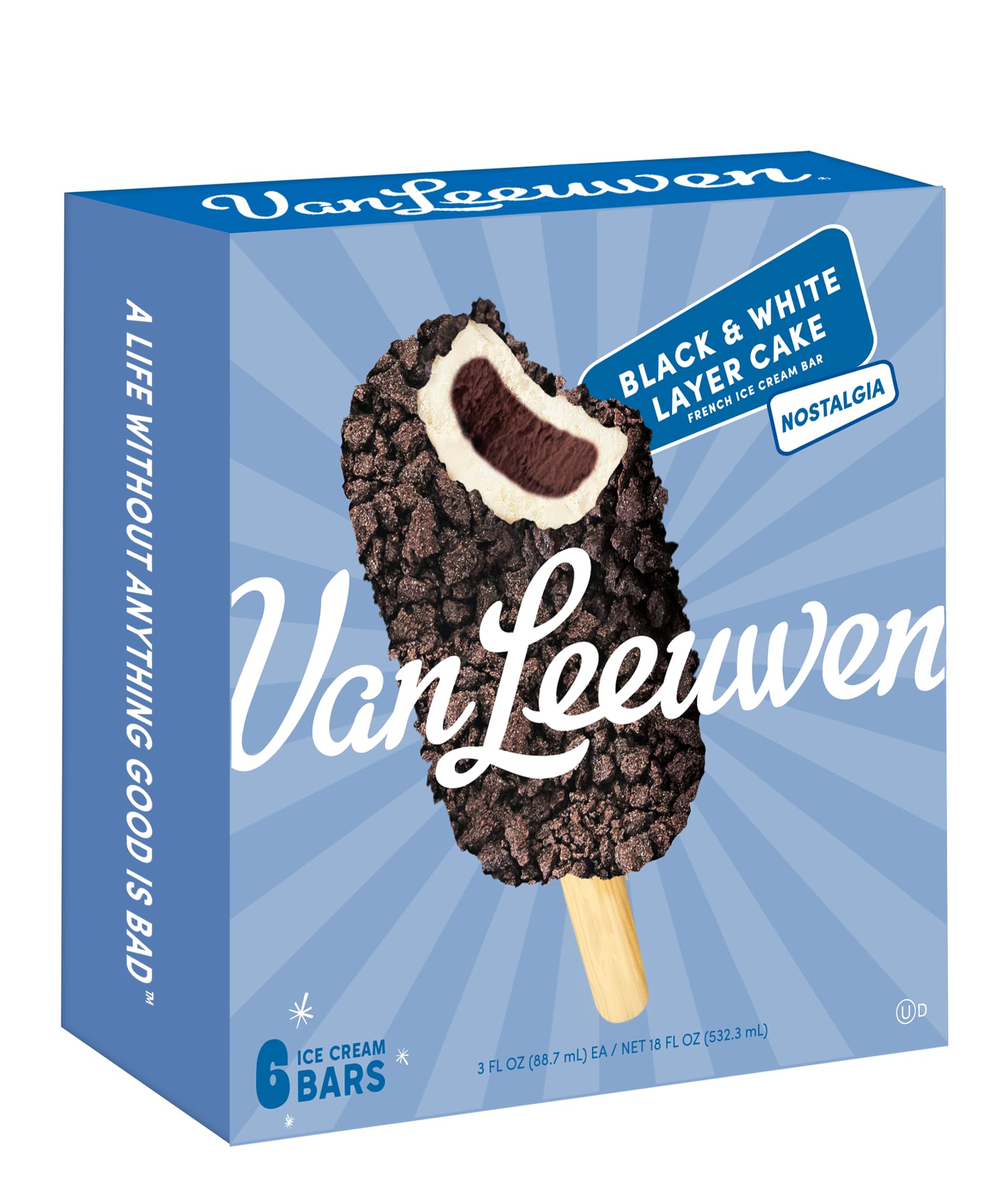 Van Leeuwen Black and White Layer Cake Ice Cream Bars, 6 Count 18 oz (Frozen)
