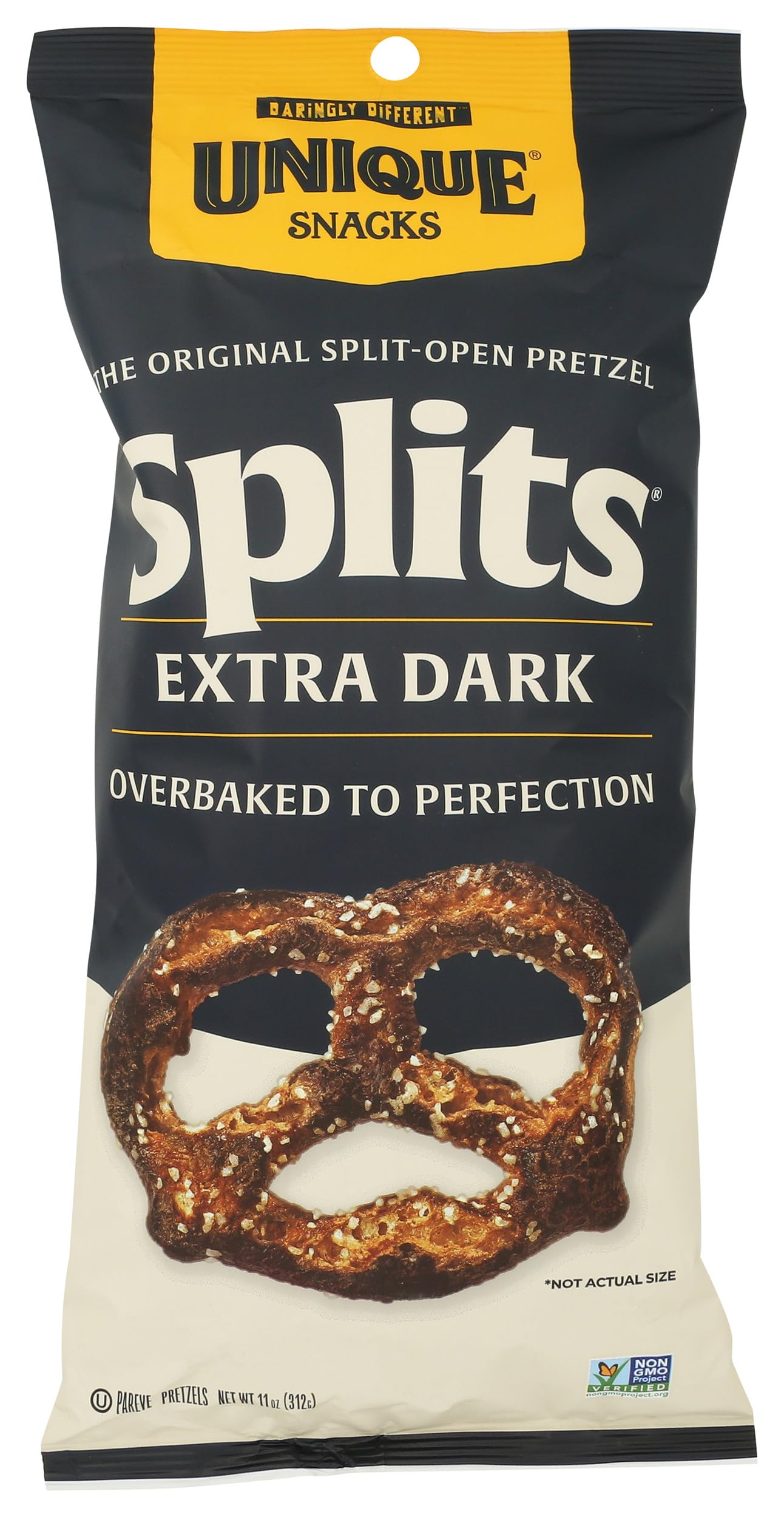 Unique Snacks, Pretzel Splits Extra Dark, 11 Ounce