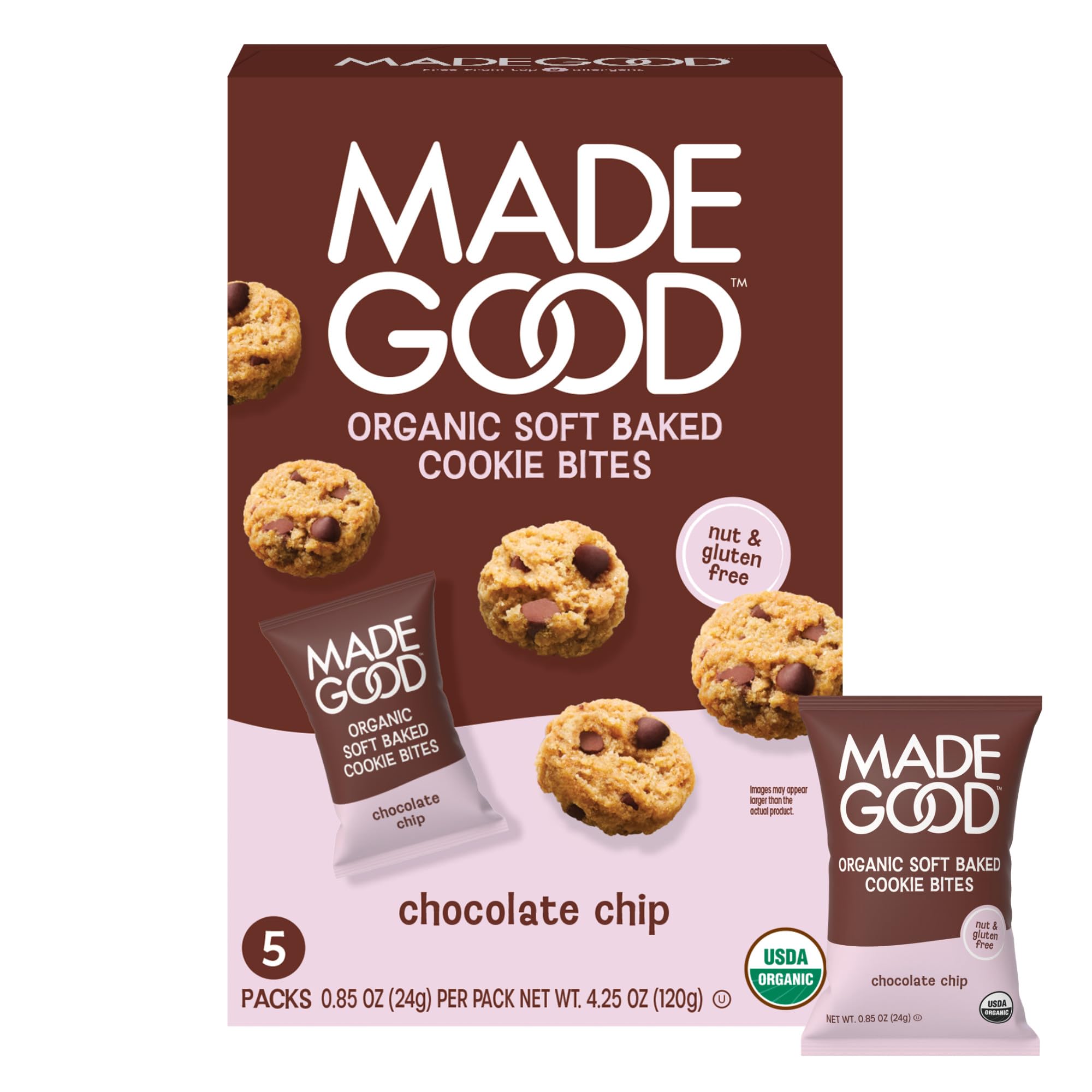 MadeGood Chocolate Chip Soft Baked Cookies, Organic Snacks, 0.85oz Each