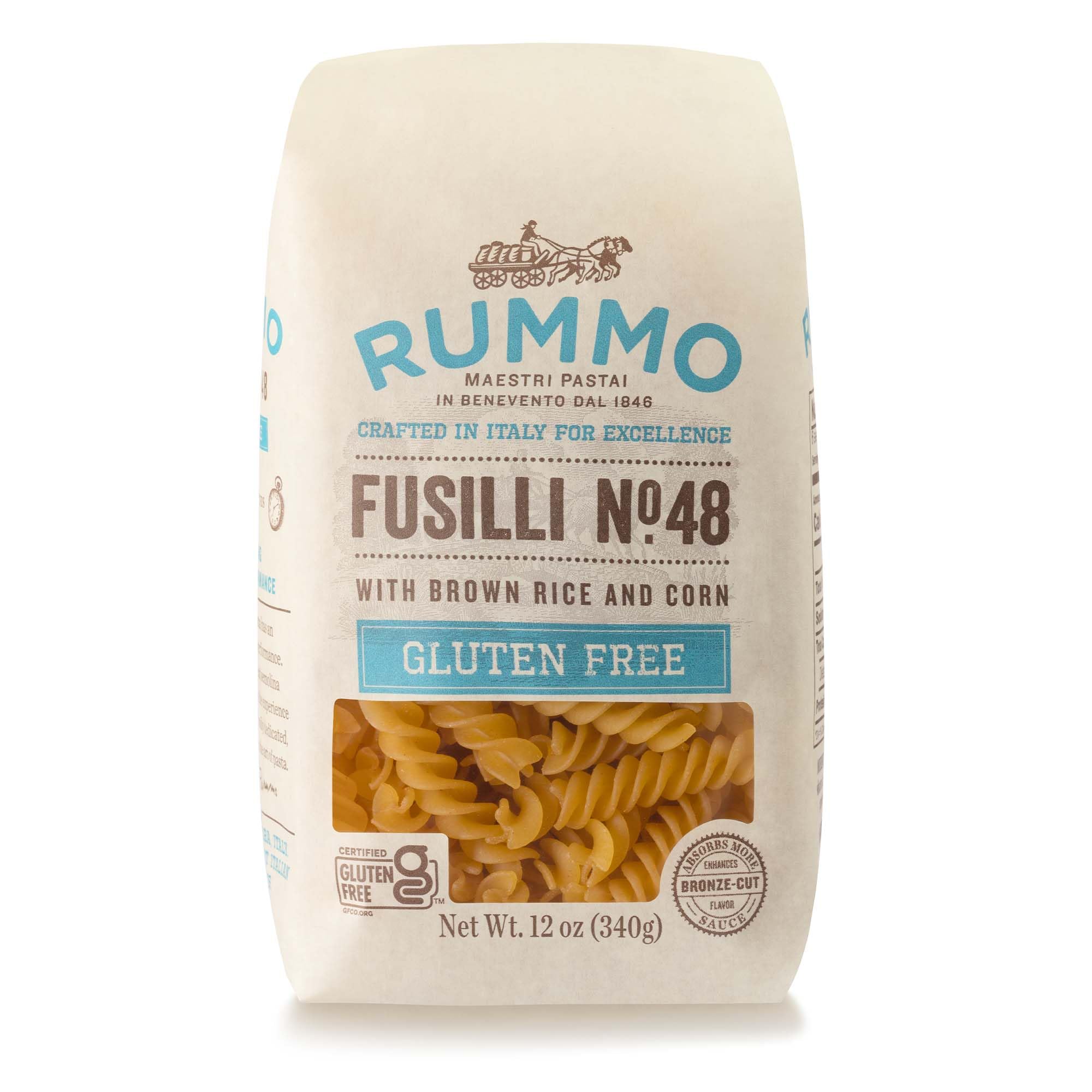 Rummo Gluten Free Fusilli N.48 - Gluten Free Fusilli Pasta Noodles, Made with Brown Rice & Corn, Pasta from Italy - 12 Ounce (Pack of 1)