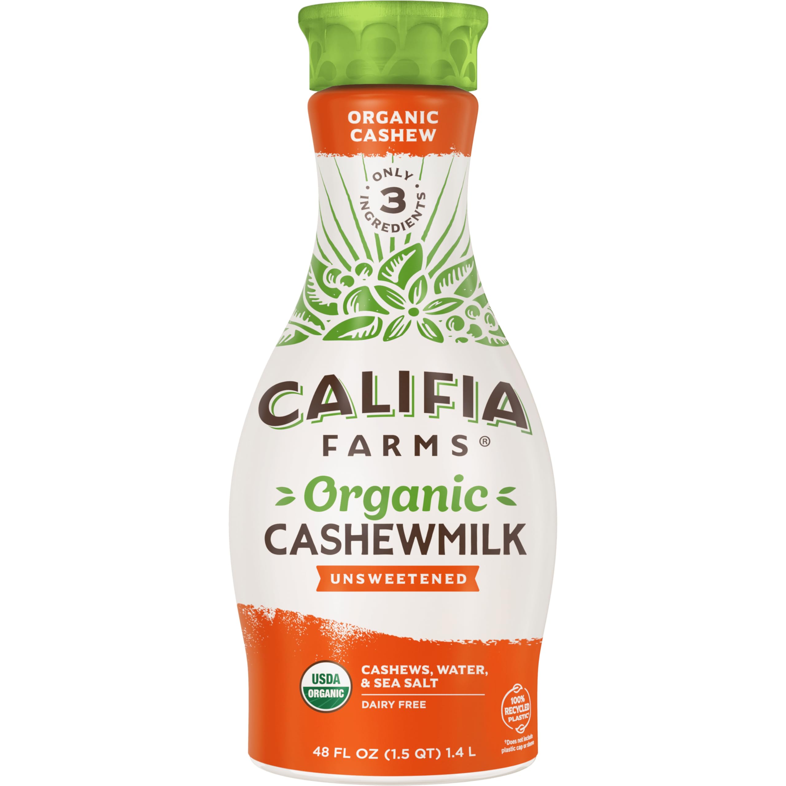 Califia Farms - Organic Cashew Milk, 48 Oz, Dairy Free, Soy Free, Vegan, Plant Based, Nut Milk, Non-GMO, USDA Organic