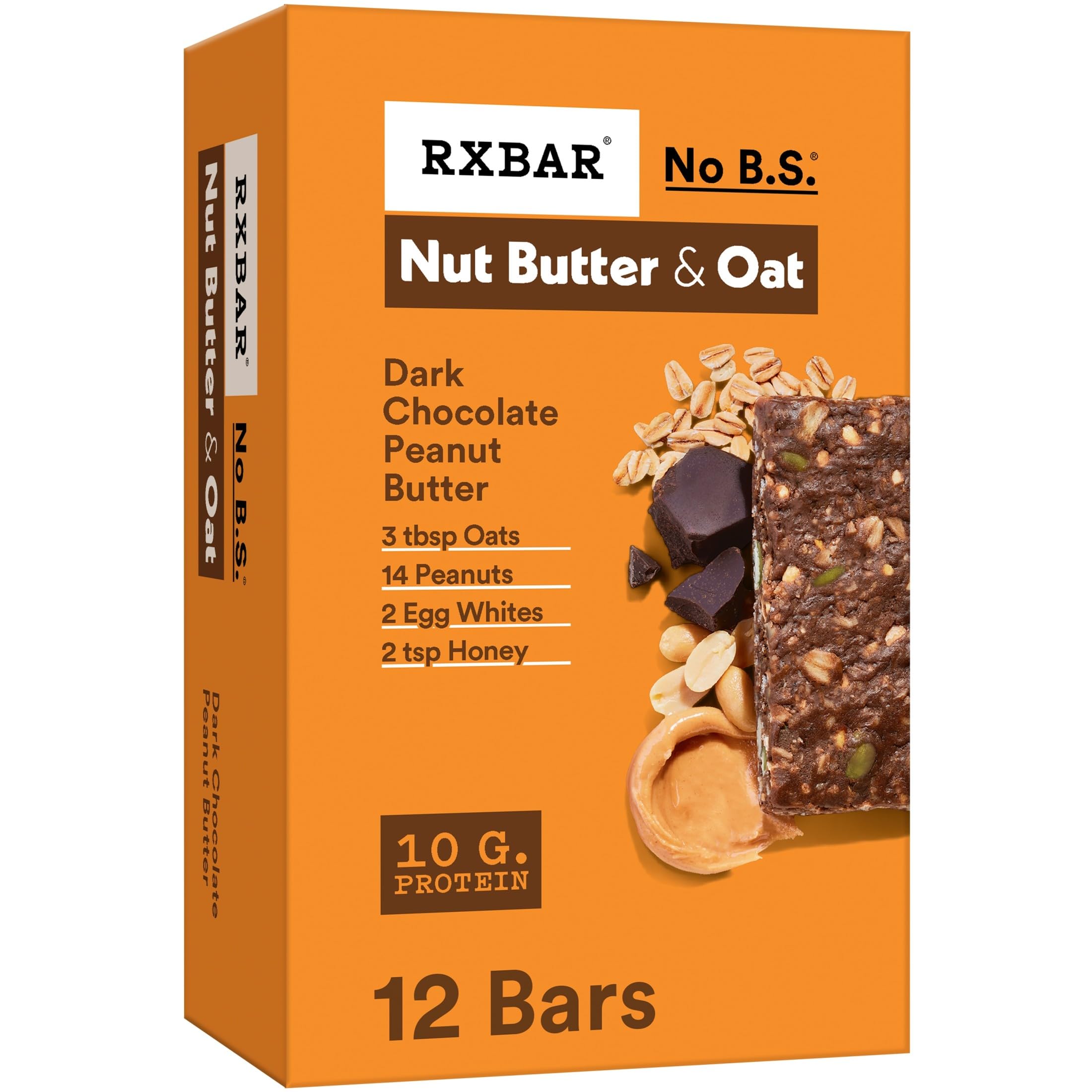 RXBAR Nut Butter and Oat Protein Bars, Protein Snacks, Snack Bars, Dark Chocolate Peanut Butter, 23.2oz Box (12 Bars)