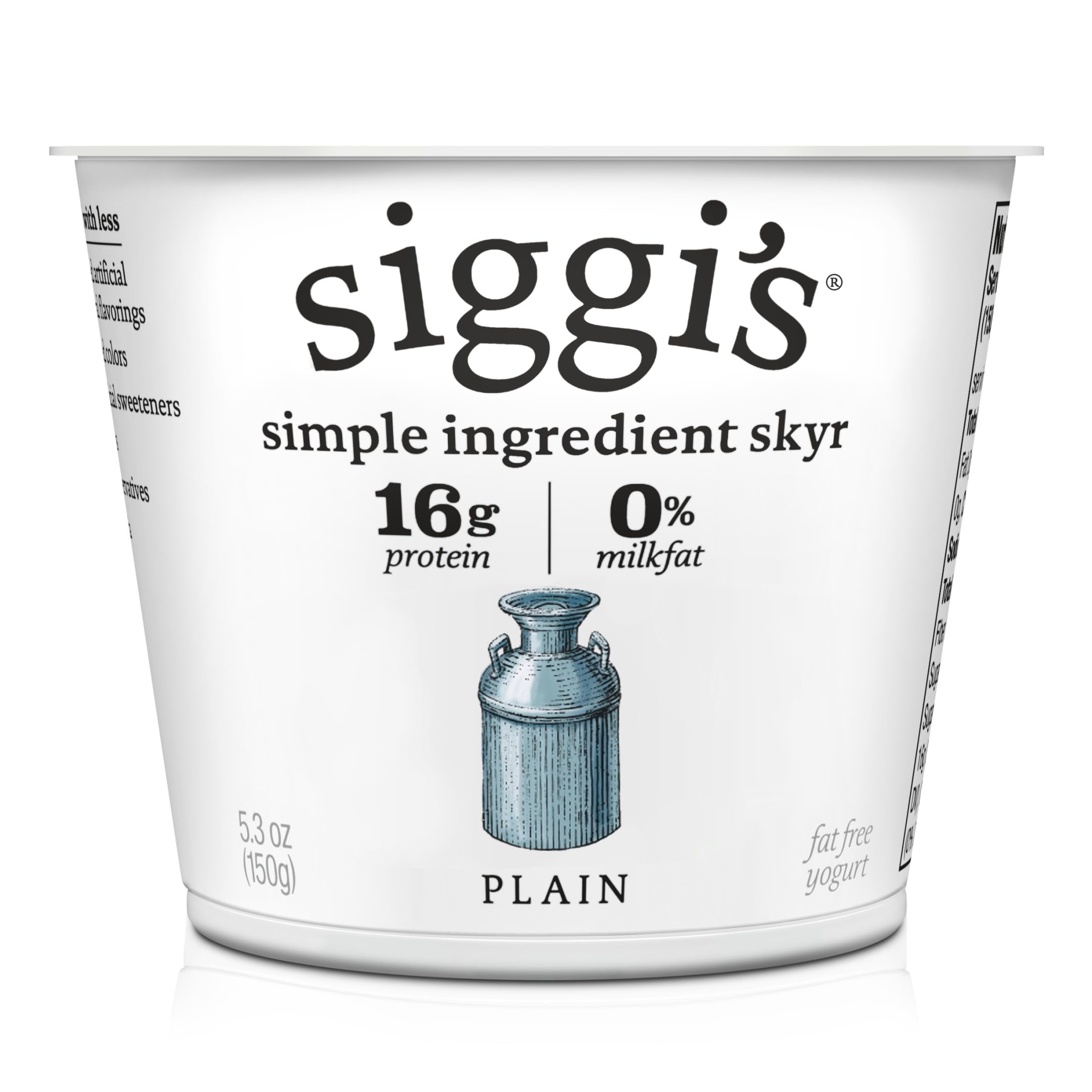 siggi’s Icelandic Skyr Nonfat Yogurt, Plain, 5.3 oz Cup