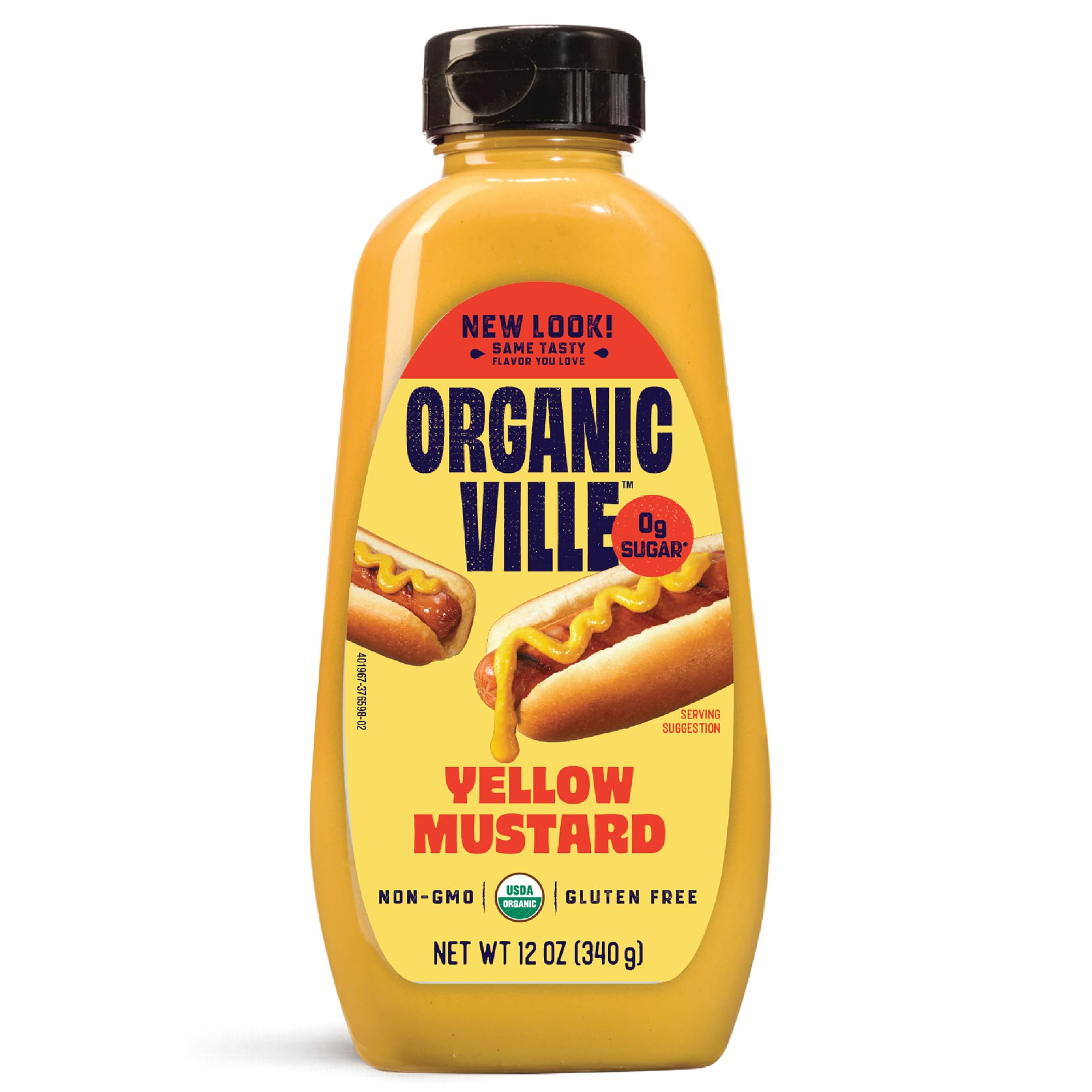 Organicville Yellow Mustard - Mustard Yellow Organic, Yellow Mustard, Vegan, Gluten Free, USDA Organic, Non-GMO, Paleo, Whole 30, Keto-Friendly Mustard - 12 Oz