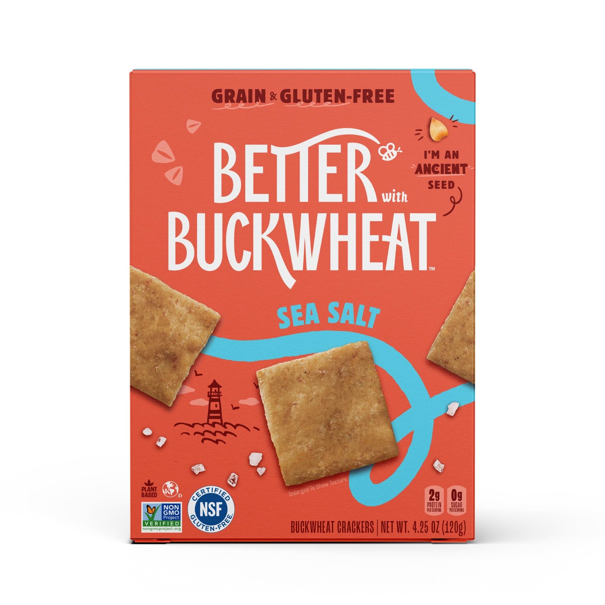 Better with Buckwheat Sea Salt Crackers, 4.25 Oz (Pack of 1) | Gluten Free, Grain Free, Non-GMO, Great for Cheese Boards, Charcuterie, Dips & Everyday Snacking, Healthy Snack