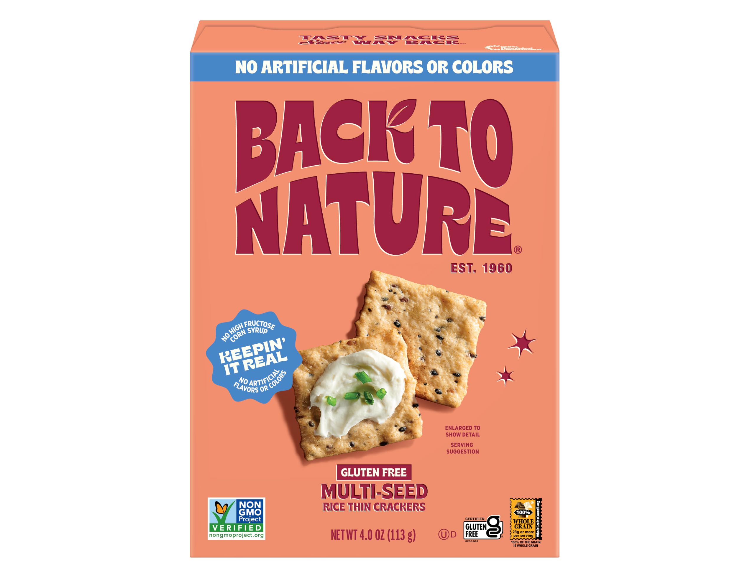 Back to Nature Multi-Seed Rice Thins, Gluten Free, Plant Based Snack, 1pk | Gluten Free, Kosher, No Dairy Added, Plant Based, Non GMO No High Fructose Corn Syrup No Artificials, Wholesome Snacks 4oz