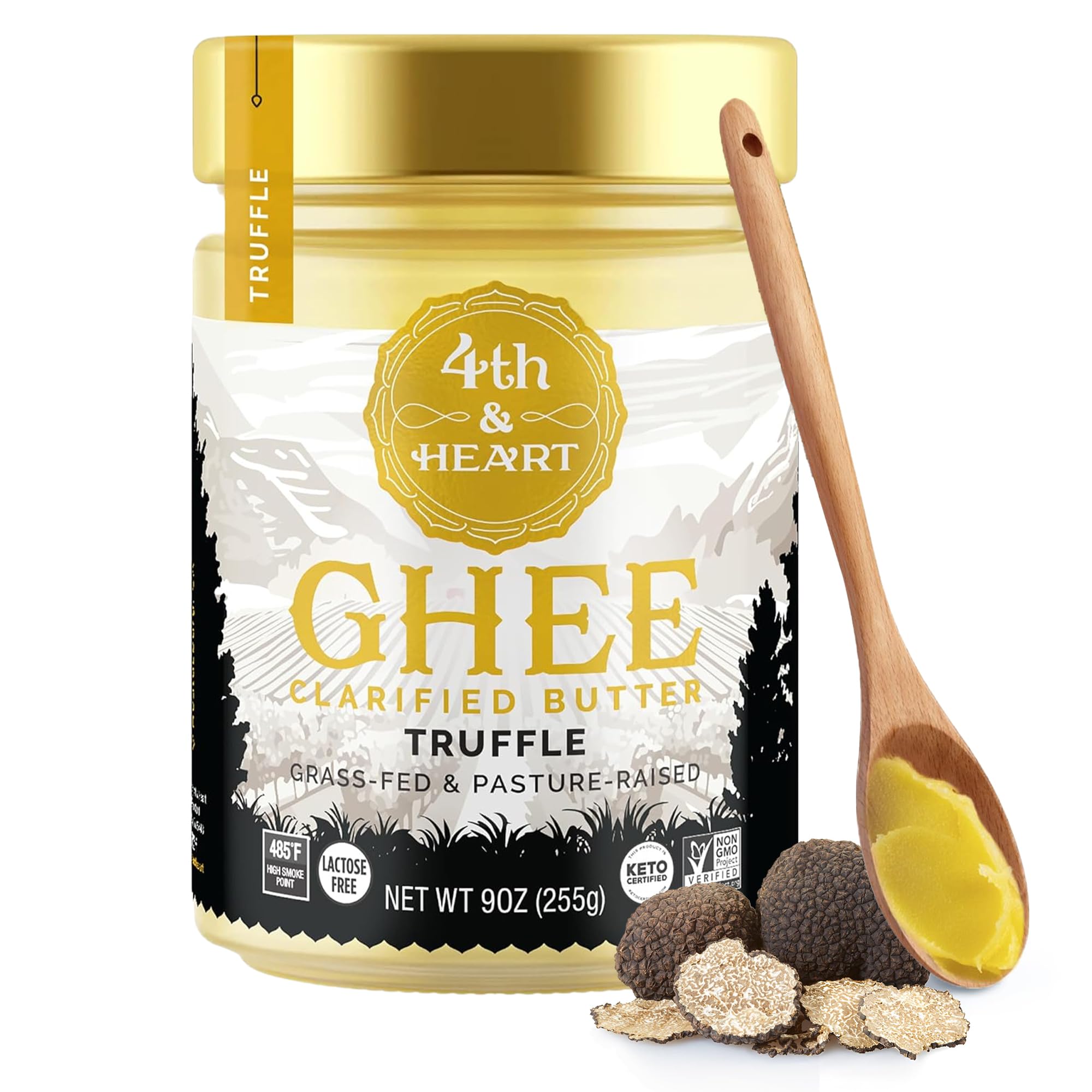 4th & Heart Truffle Grass Fed Ghee, Clarified Butter, 9 oz. | 100% Butterfat, Pasture-Raised, Supports Gut Health, Lactose & Casein Free, High Smoke Point, Keto & Paleo, Shelf-Stable.