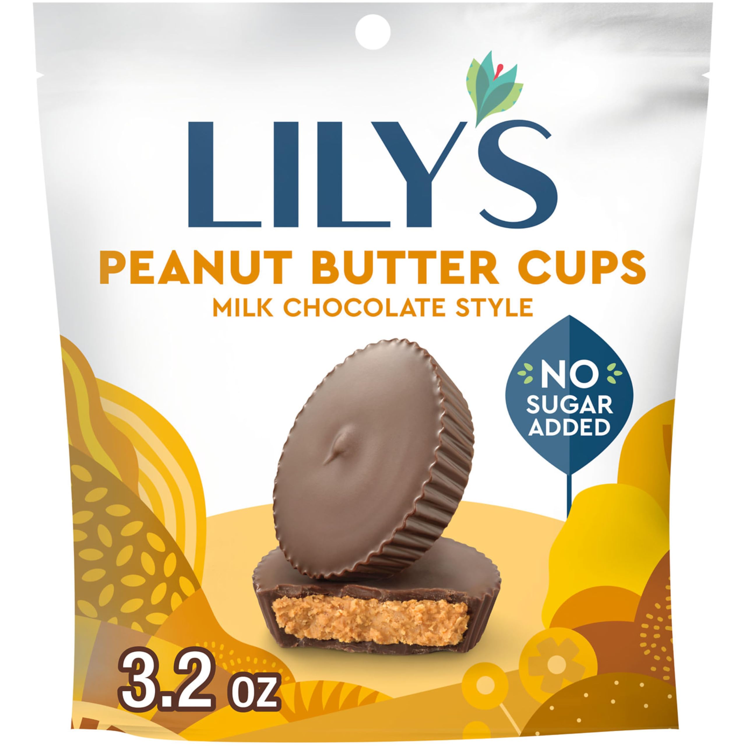 LILY'S Milk Chocolate Style Peanut Butter Cups Bag, 3.2 oz | No Sugar Added Peanut Butter Cups, Stevia Sweetened, Gluten Free Snacks, Kosher, Shareable Bag for Work or Home, 3.2 oz