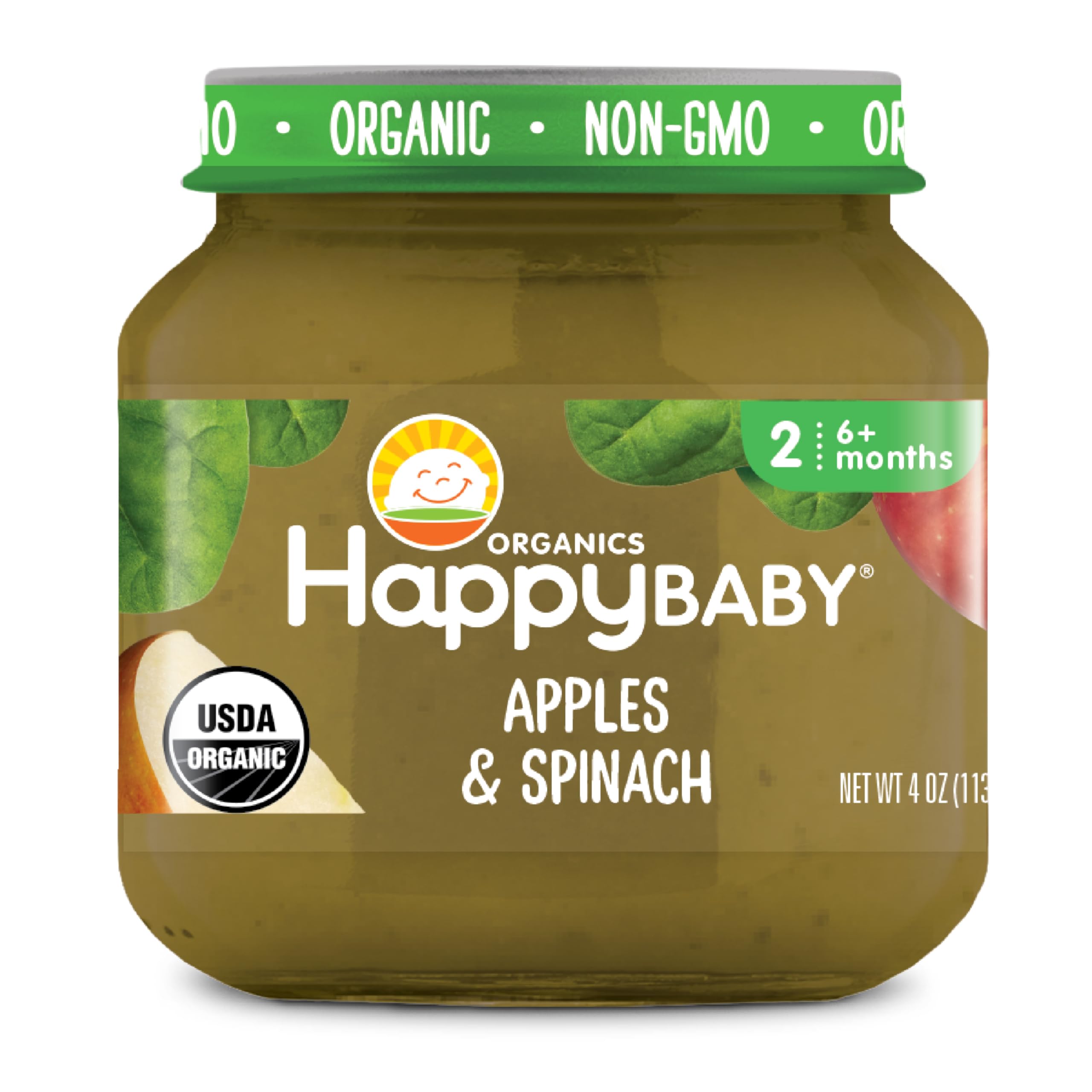 HAPPY BABY Organic Stage 2 Apples Spinach Baby Food, 4 OZ