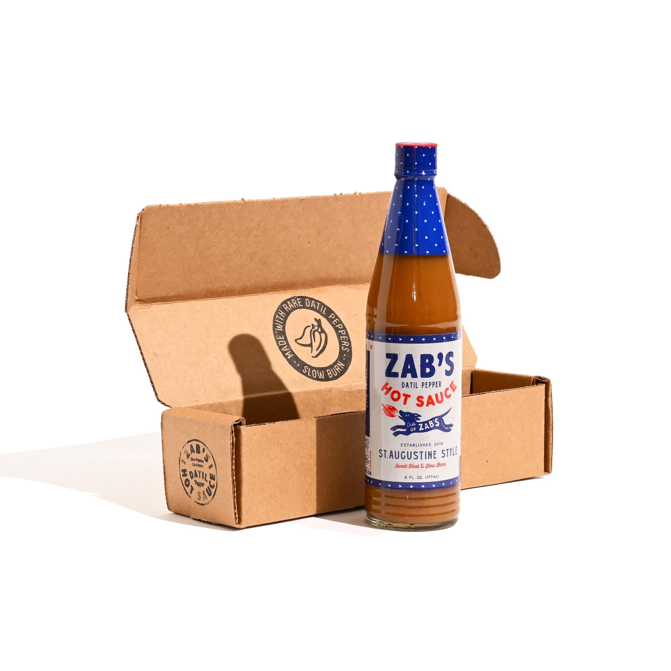 Zab's St. Augustine Style Craft Hot Sauce (6oz, 1 Pack), Naturally Sweet Heat & Signature Slow Burn from Datil Peppers, Gluten-Free, Vegan, Perfect for Pizza, Wings, BBQ, & More