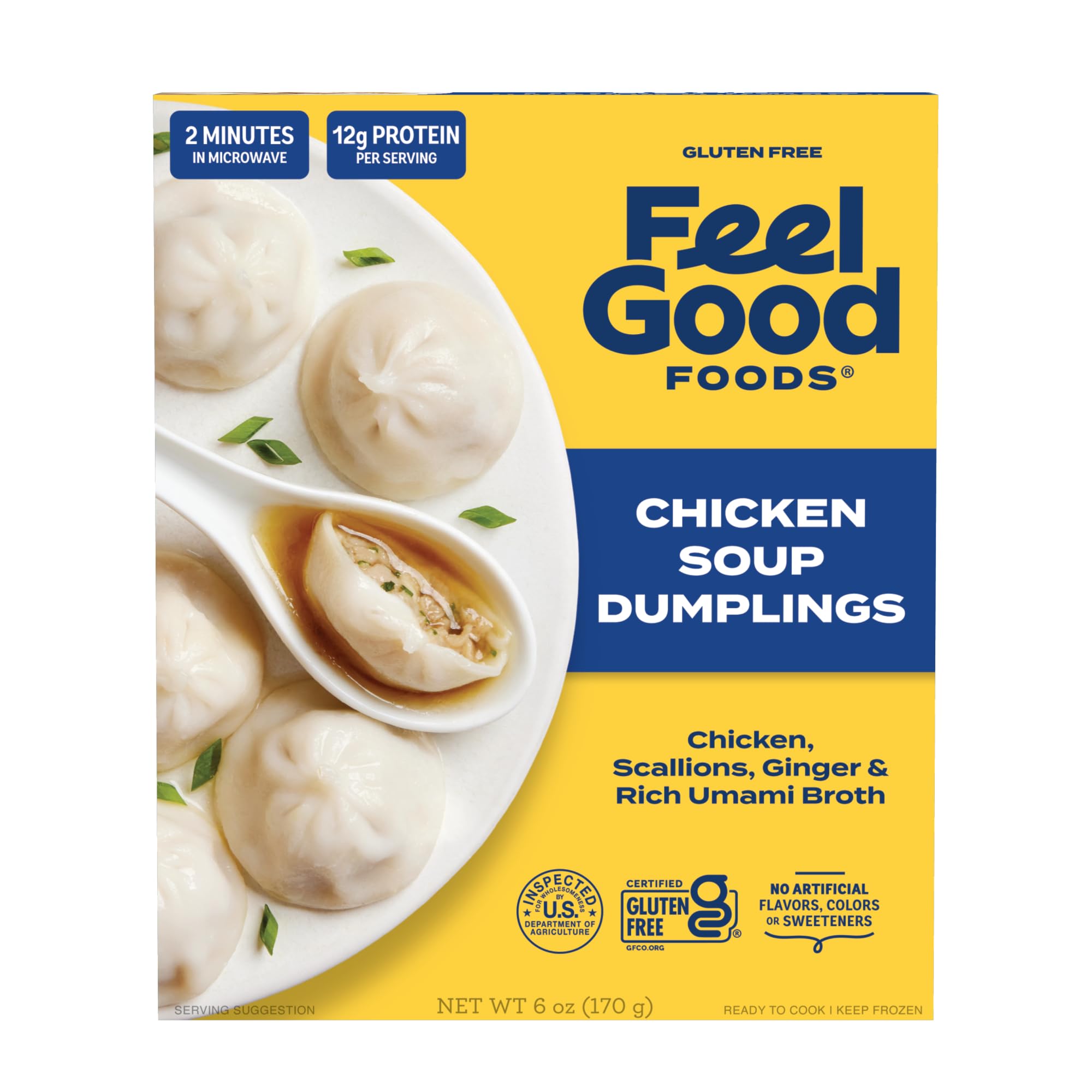Feel Good Foods Chicken Soup Dumplings Frozen - Gluten Free Appetizers, 6 Ounce