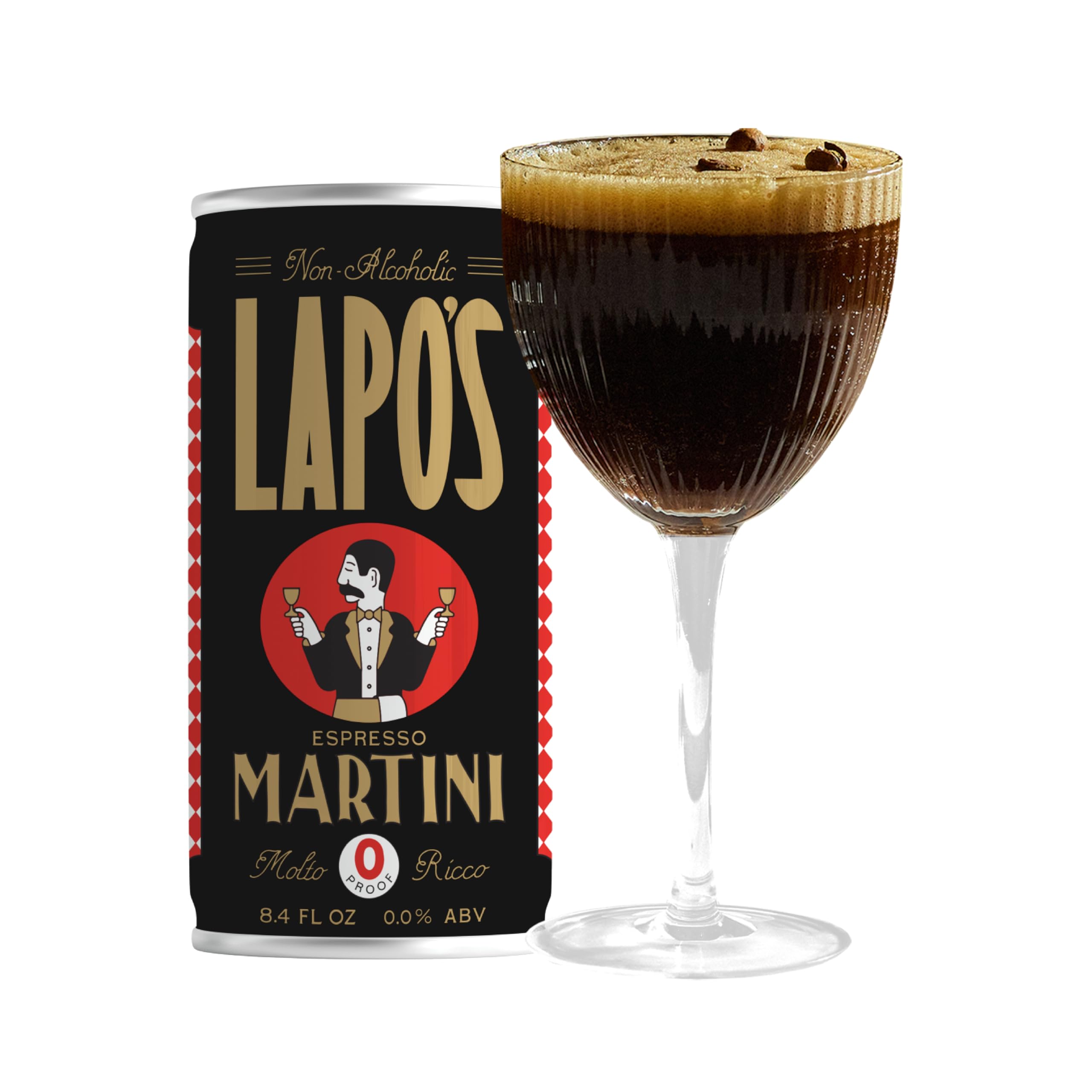 Lapo's Espresso Martini Non Alcoholic Cocktail, Low Calorie Mocktail, 4ct | Non Alcoholic Drink, 120mg Caffeine with Cinnamon & Vanilla, Canned Ready to Drink, Zero Proof Cocktail Beverage, Gluten Free