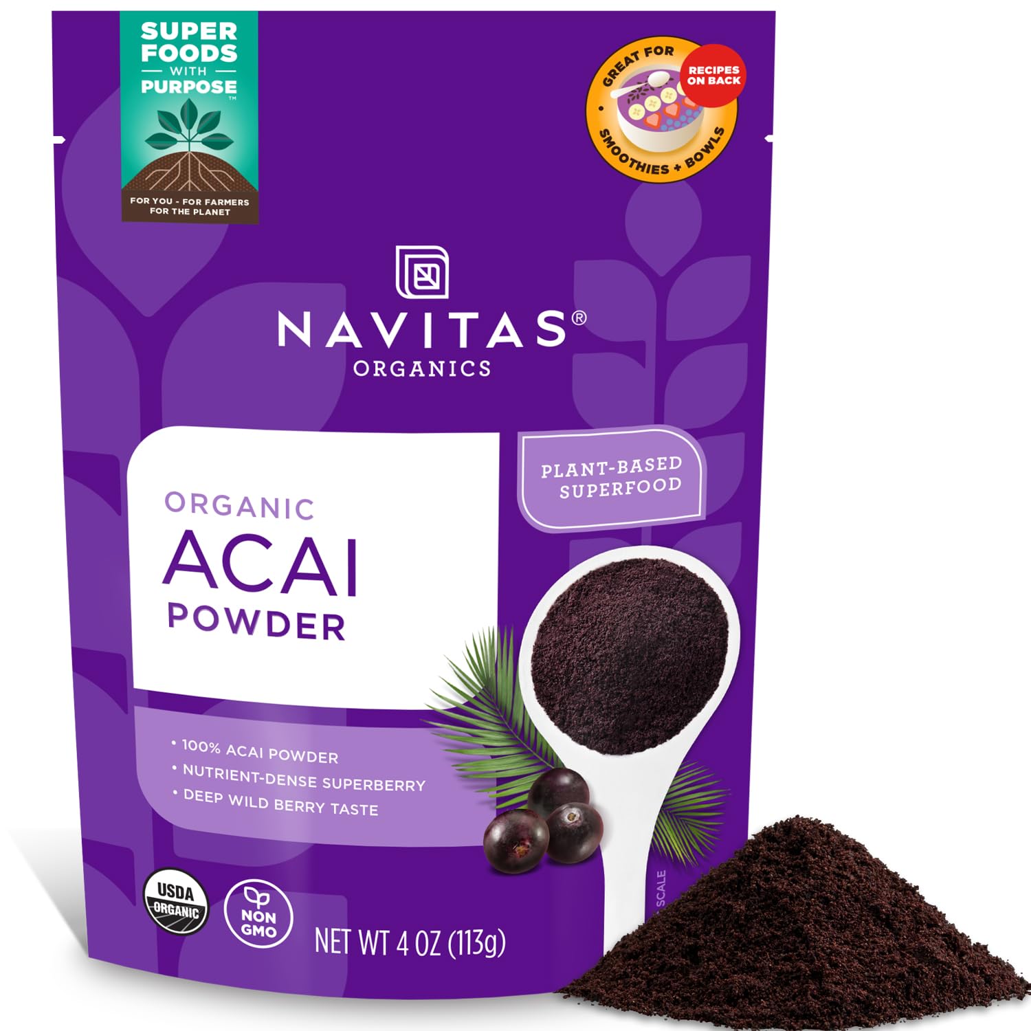 Navitas Organics Acai Powder, 4 oz. Bag ? Organic, Non-GMO, Freeze-Dried, Gluten-Free
