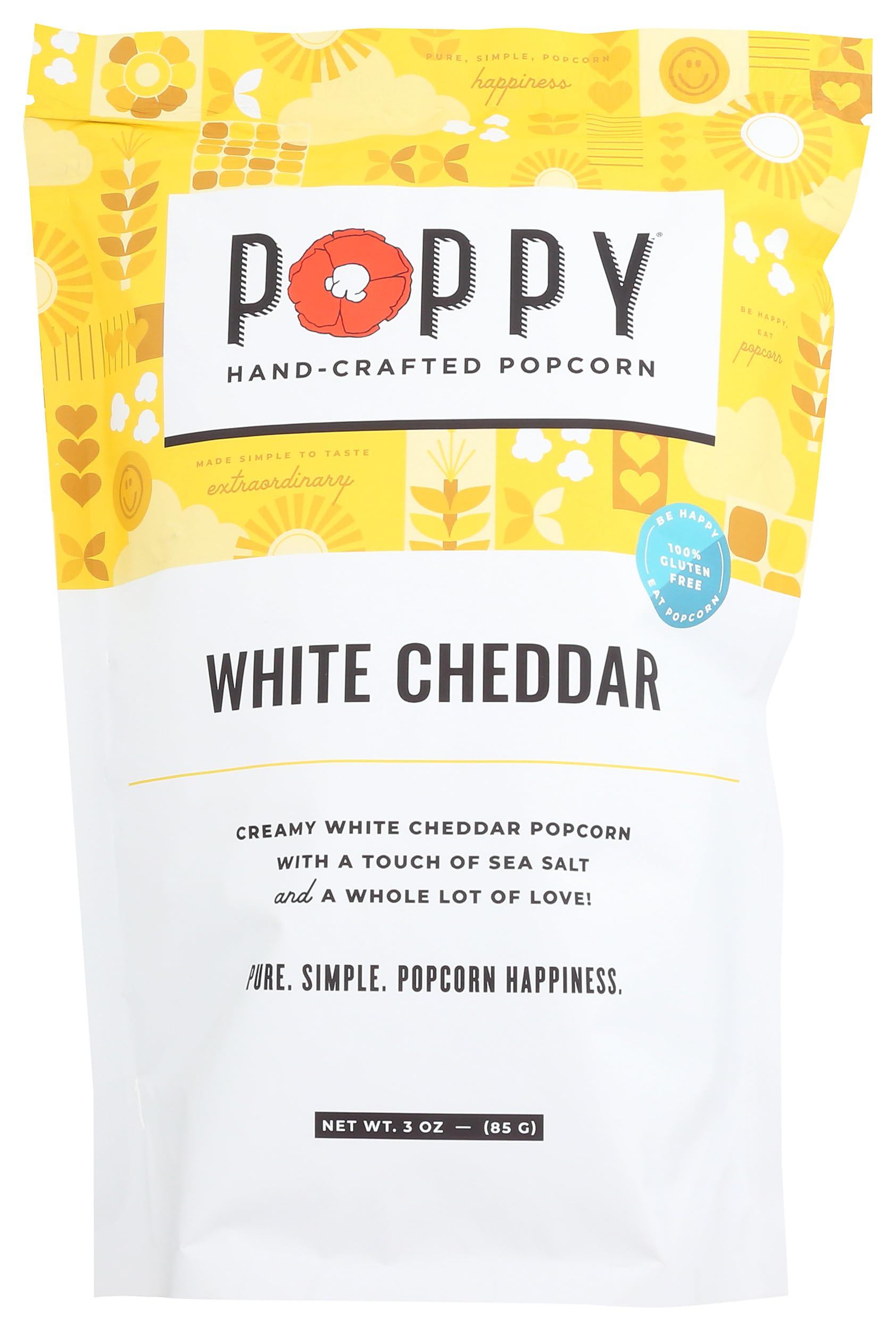 Poppy Handcrafted Popcorn Popcorn White Cheddar, 4 Ounce