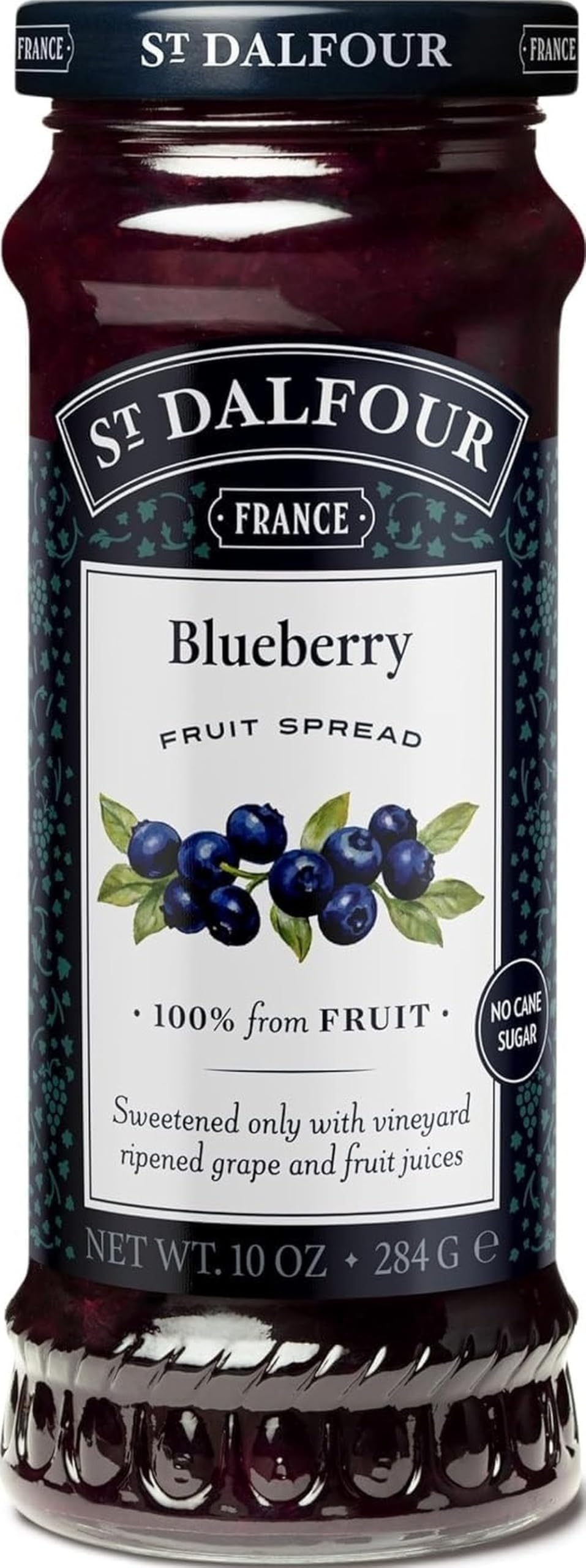 St. Dalfour Blueberry Fruit Spread - 10oz - 100% from Fruit, No Artificial Ingredients, Non-GMO, No Cane Sugars, All Natural, Made in France
