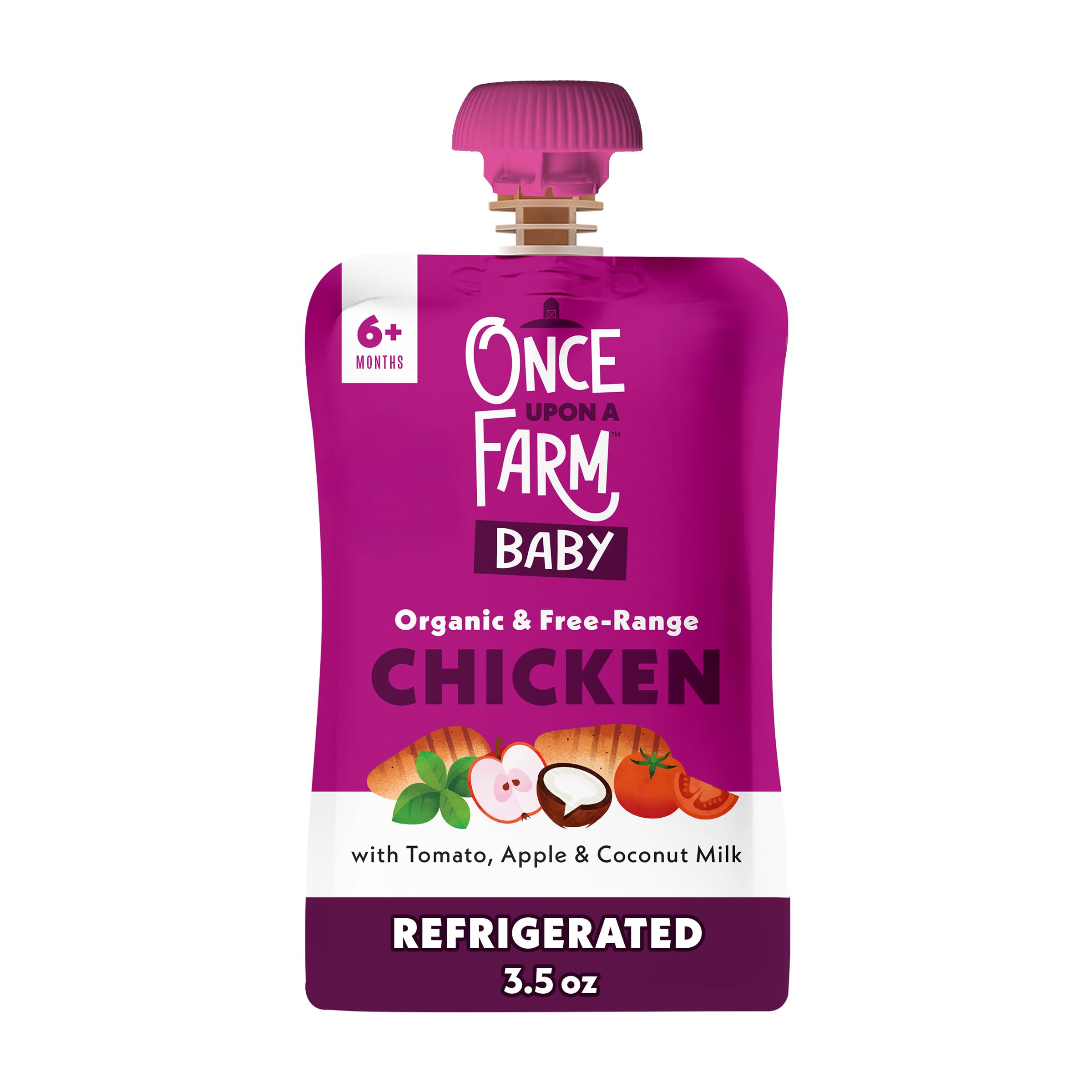 Once Upon a Farm Tomato, Apple, Chicken Bone Broth, Coconut Milk Organic Baby Food Pouch, 3.5oz