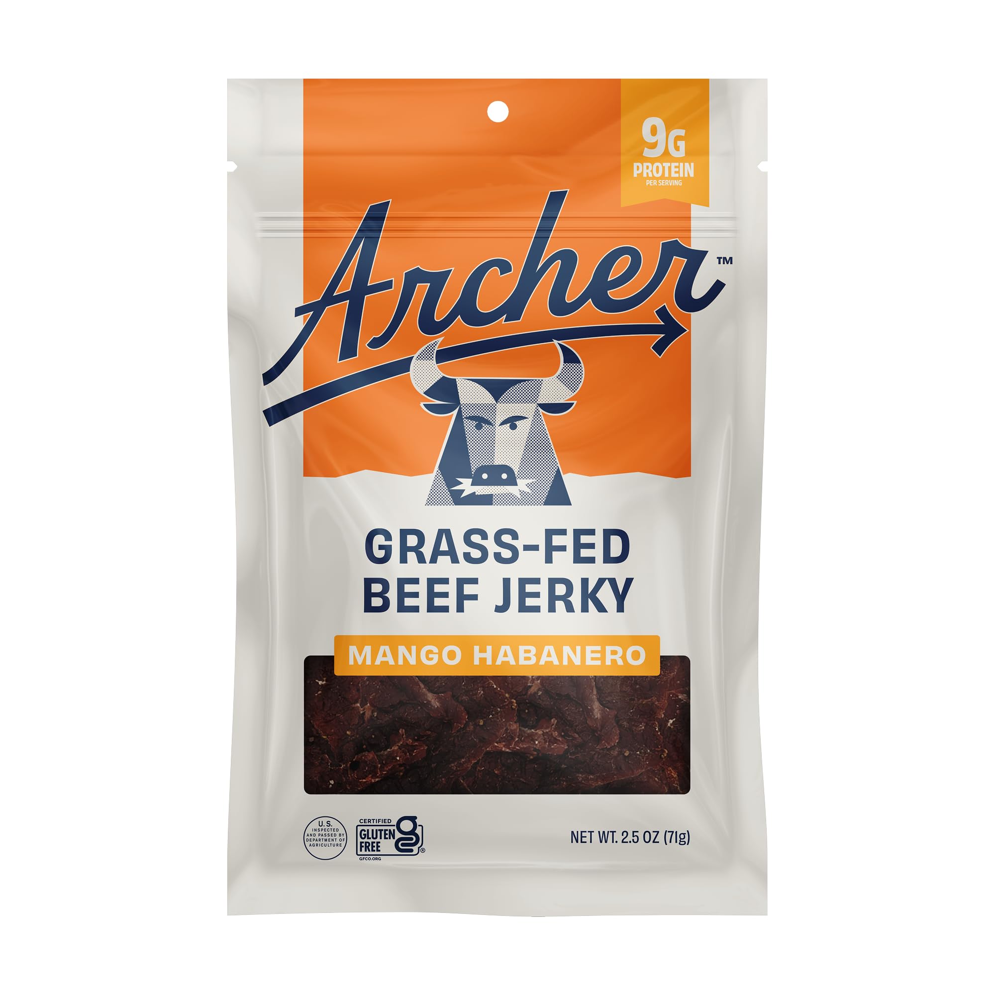 Archer Jerky Grass-Fed Beef Jerky, Mango Habanero, Gluten Free - 2.5 Oz | High Protein Snack Pack, Natural Ingredients, Low Carb, Paleo Friendly, Individual Pack, Gluten Free