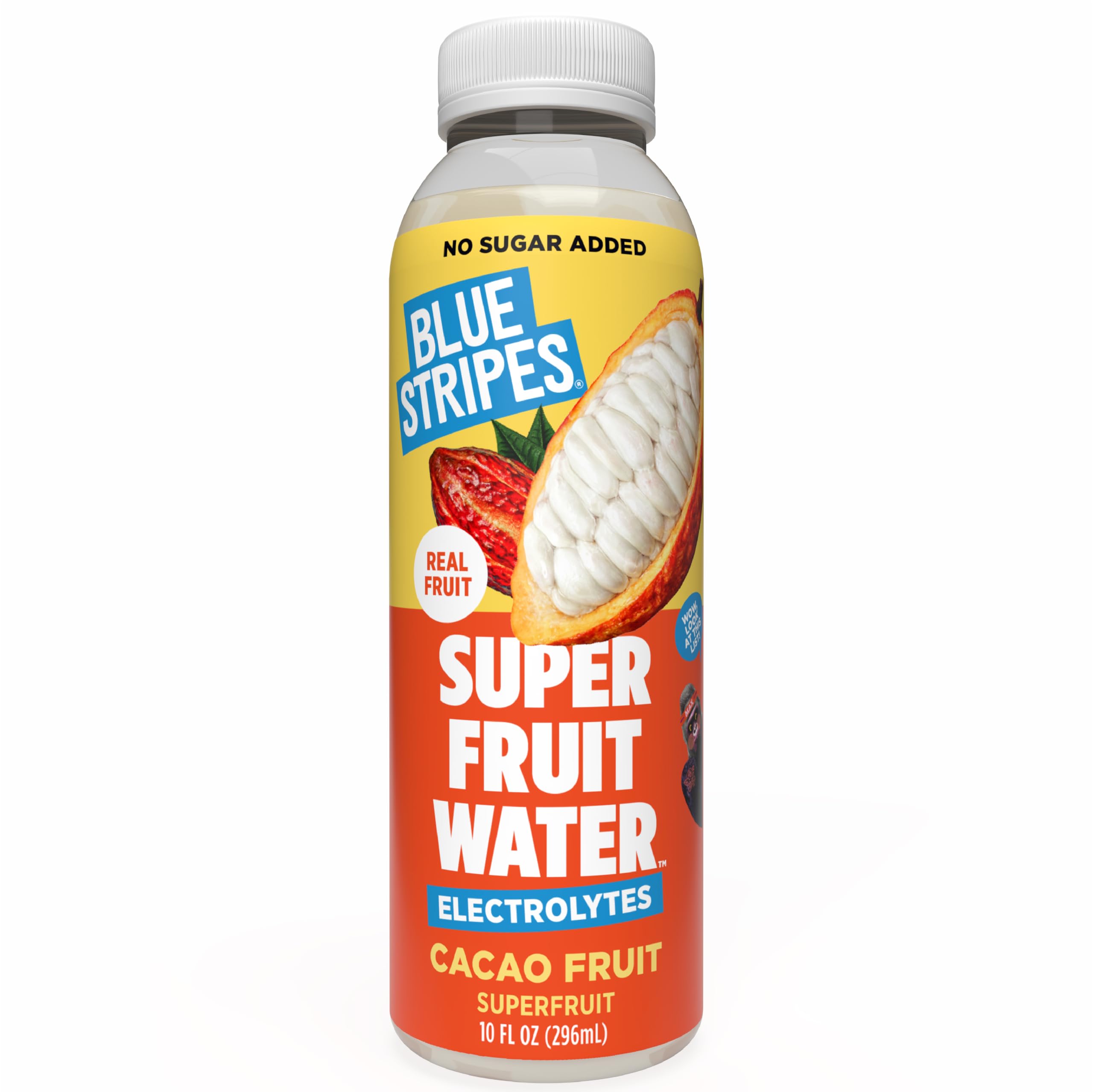Blue Stripes Superfruit Water - Natural Hydration Drink (10 FL OZ) | Cold Pressed Cacao Juice and Water with No Sugar Added | Plant Based, Non GMO with Natural Electrolytes & Antioxidants