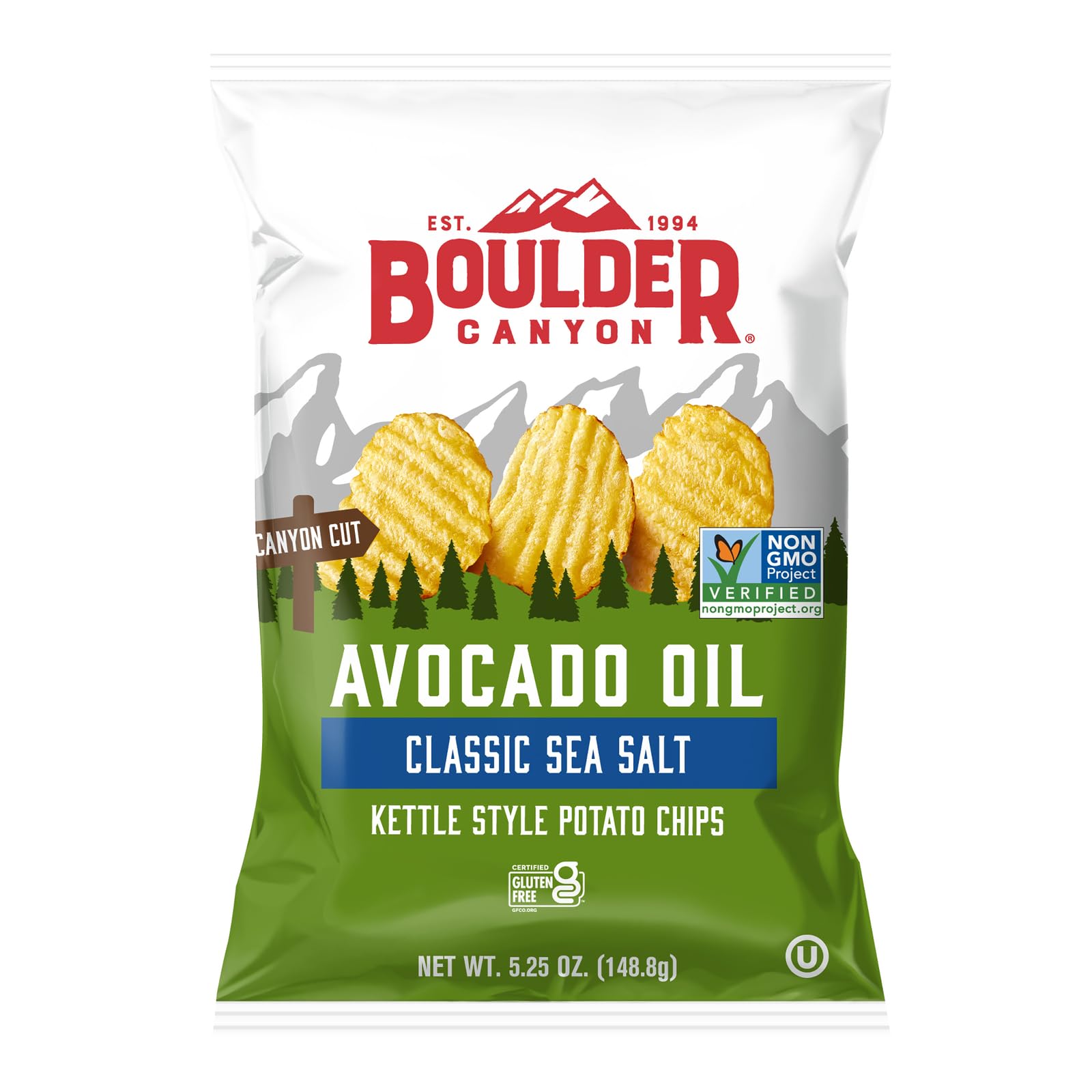 Boulder Canyon Avocado Oil Sea Salt Potato Chips, 5.25 oz Bag | No hydrogenated fats, high fructose corn syrup, bleached flour, or synthetic nitrates; clean-label kettle chips