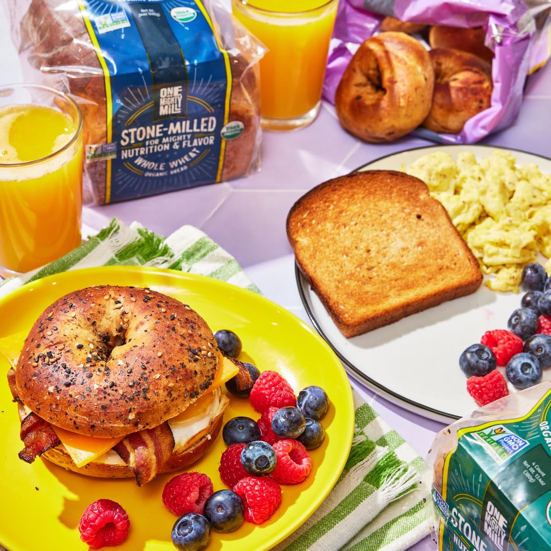One Mighty Mill Whole Wheat Everything Bagels | 4 count - 12oz.