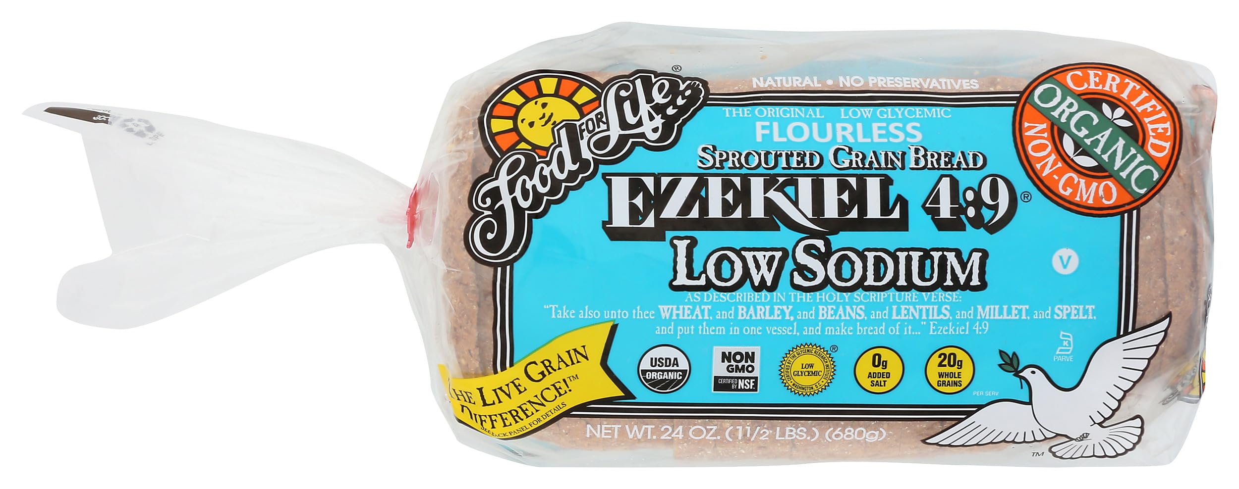 Food For Life, Bread Ezekiel 4 9 Sprouted Grain Low Sodium Organic, 24 Ounce