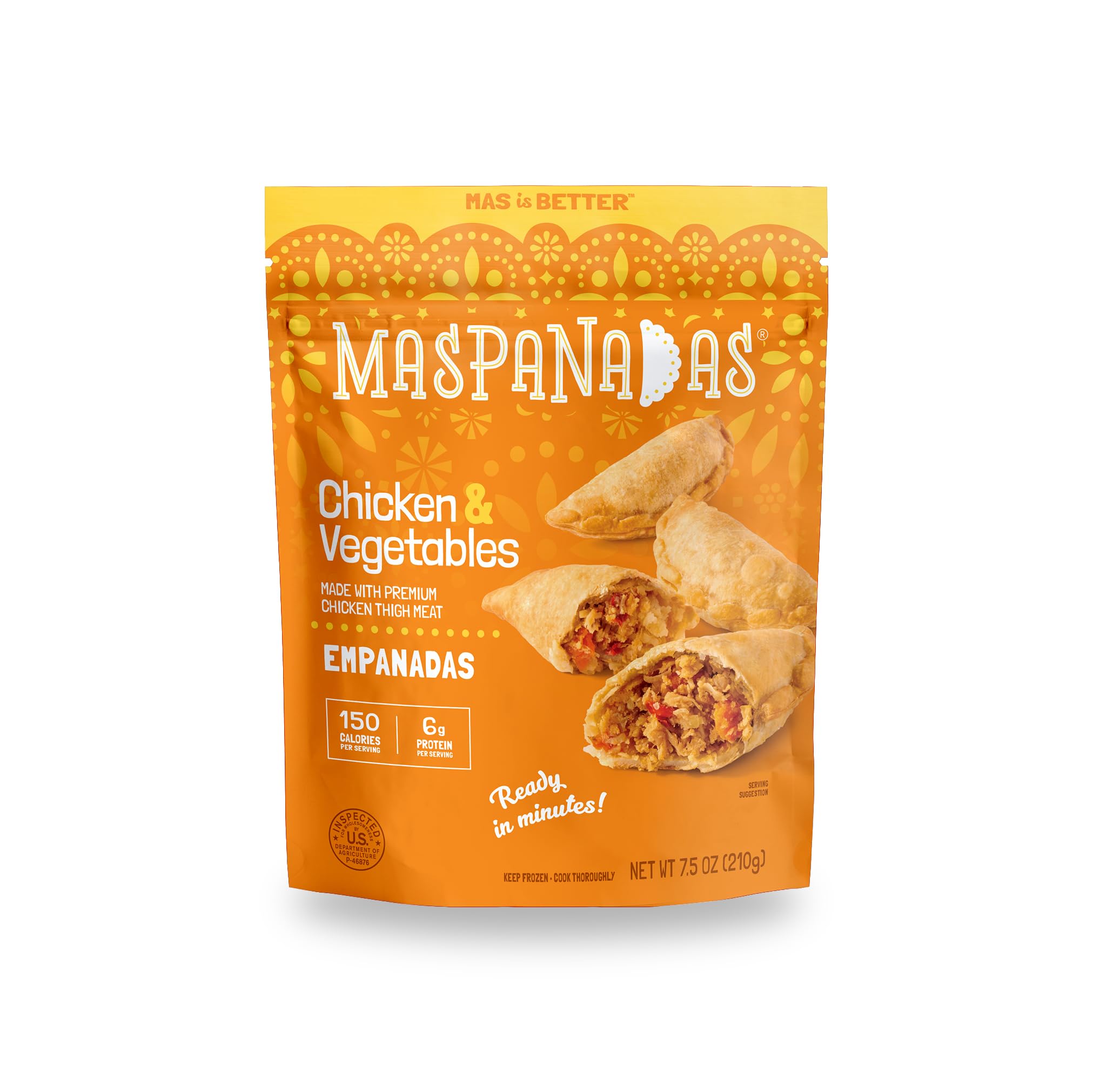 MasPanadas Chicken & Vegetable Empanadas, 7.5 oz. – Nutrient, Wholesome Ingredients, Premium Chicken Thigh Meat – Ready in Minutes – Authentic Hand Pie – Portable Snacks, Appetizers & Light Meals