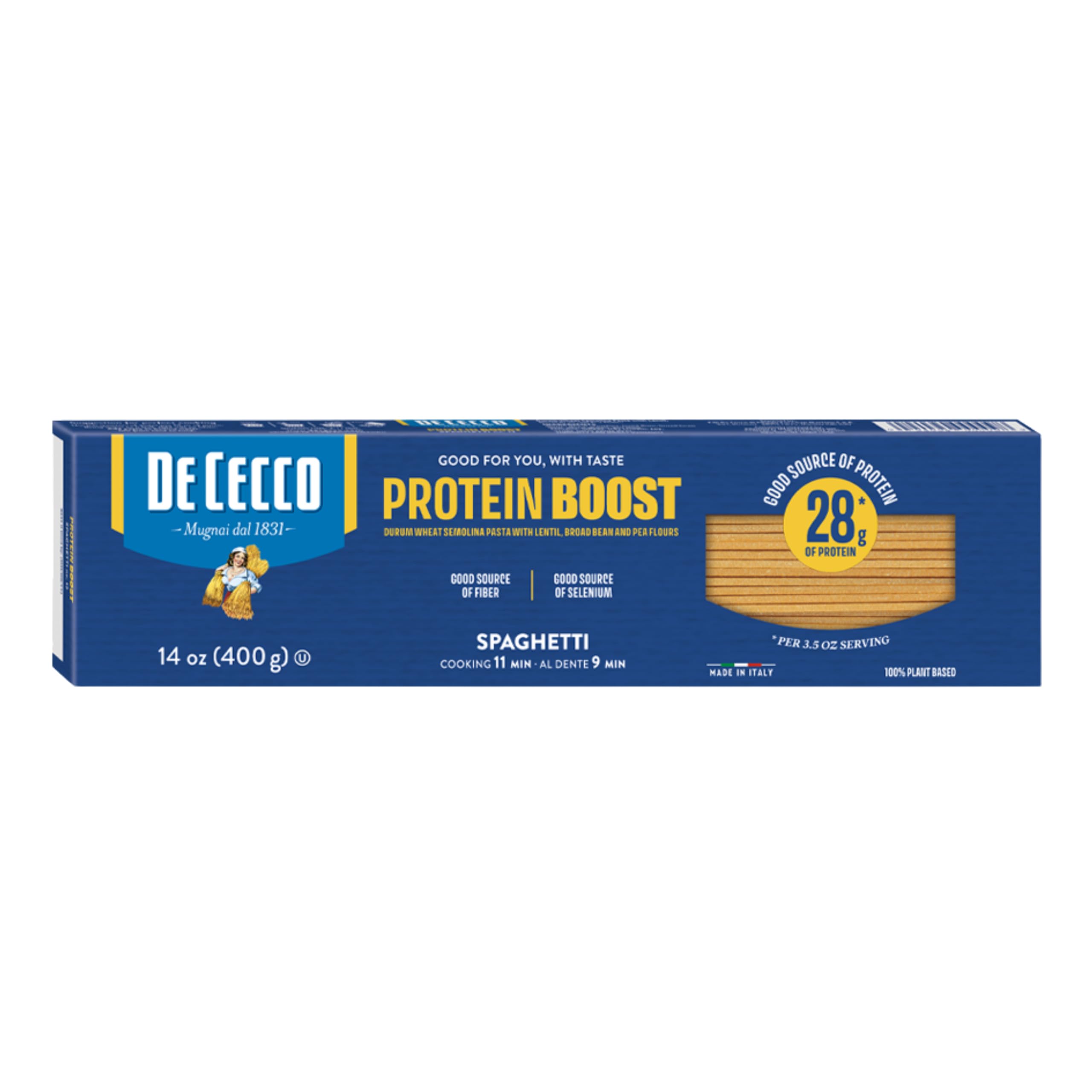 De Cecco Protein Boost Spaghetti No. 12 Pasta, 14 Oz | High Protein Noodles, 28g Protein, Made with Durum Wheat, Lentils & Beans, Vegan, Versatile Pasta, Made in Italy