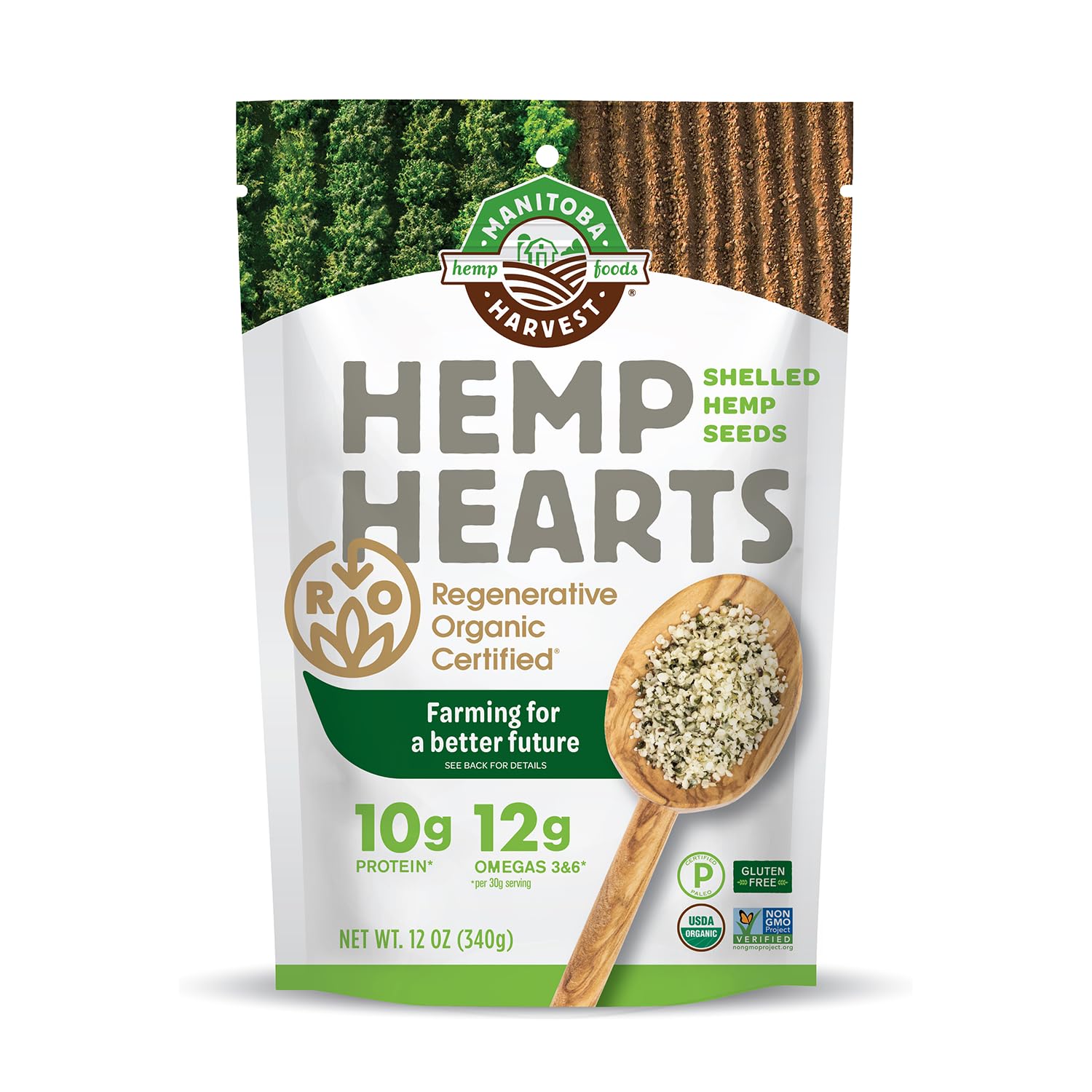 Manitoba Harvest Regenerative Organic Certified Hemp Hearts, 12 oz | Shelled Hemp Seeds, 10 g Plant Protein and 12 g Omegas 3 and 6 per 30 g Serving, Gluten-Free, Non-GMO Project Verified
