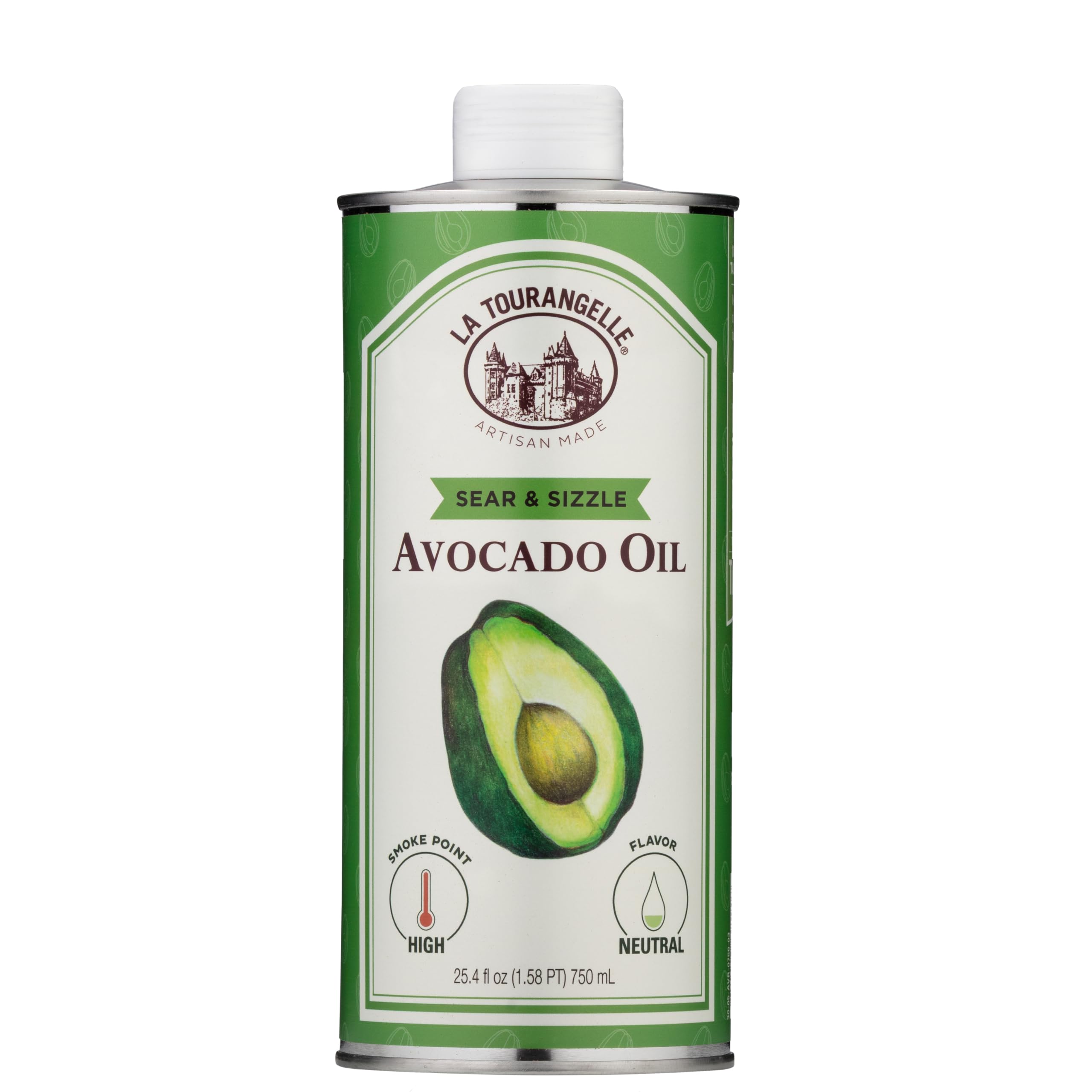 La Tourangelle Sear & Sizzle Refined Avocado Oil, for High Heat, 25.4 fl oz | Family-owned since 1867, High Smoke Point for Cooking and Deep Frying, Use for Cast Iron Seasoning, Kosher, Gluten Free