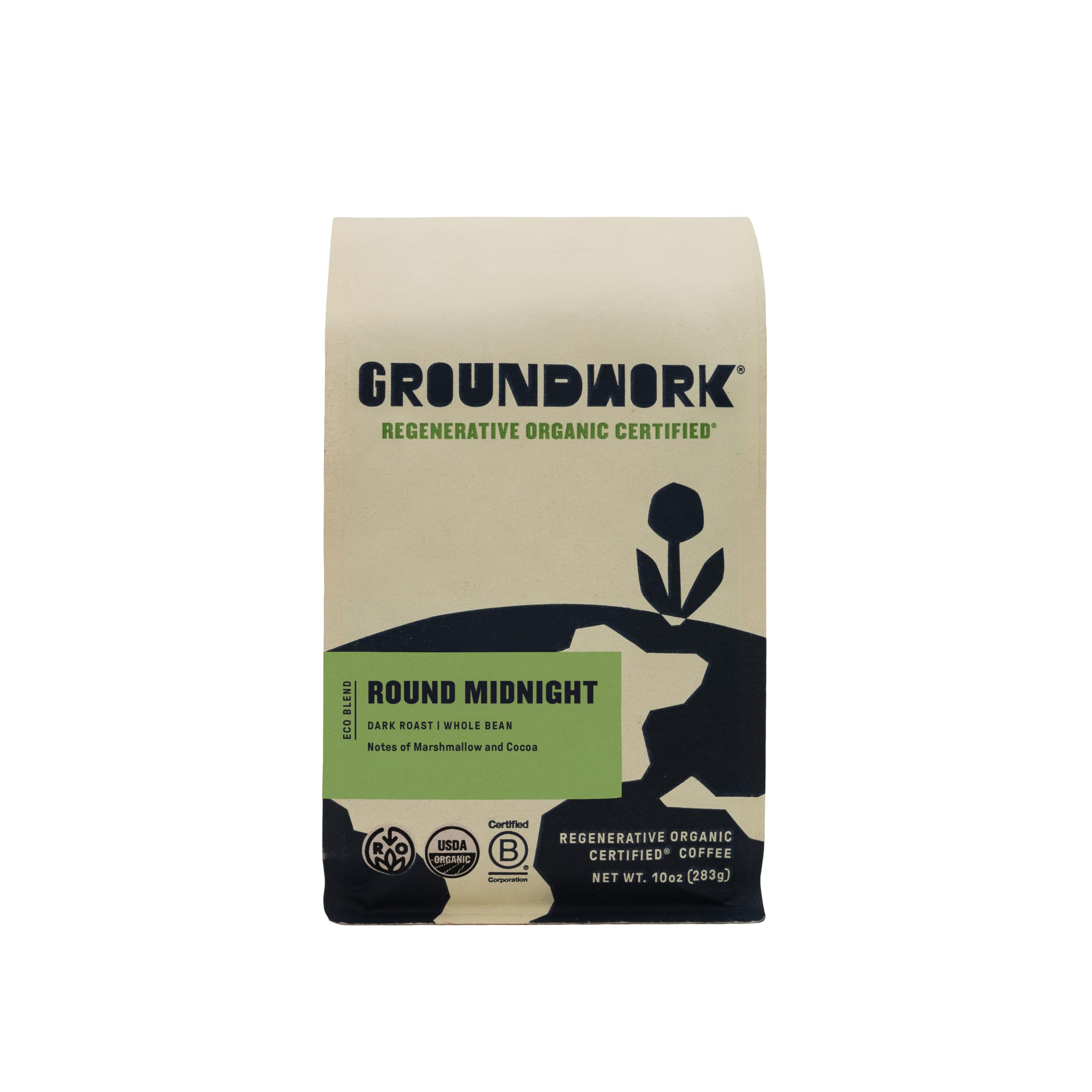 GROUNDWORK Regen Organic Round Midnight WHOLE BEAN Coffee Dark Roast - 10oz