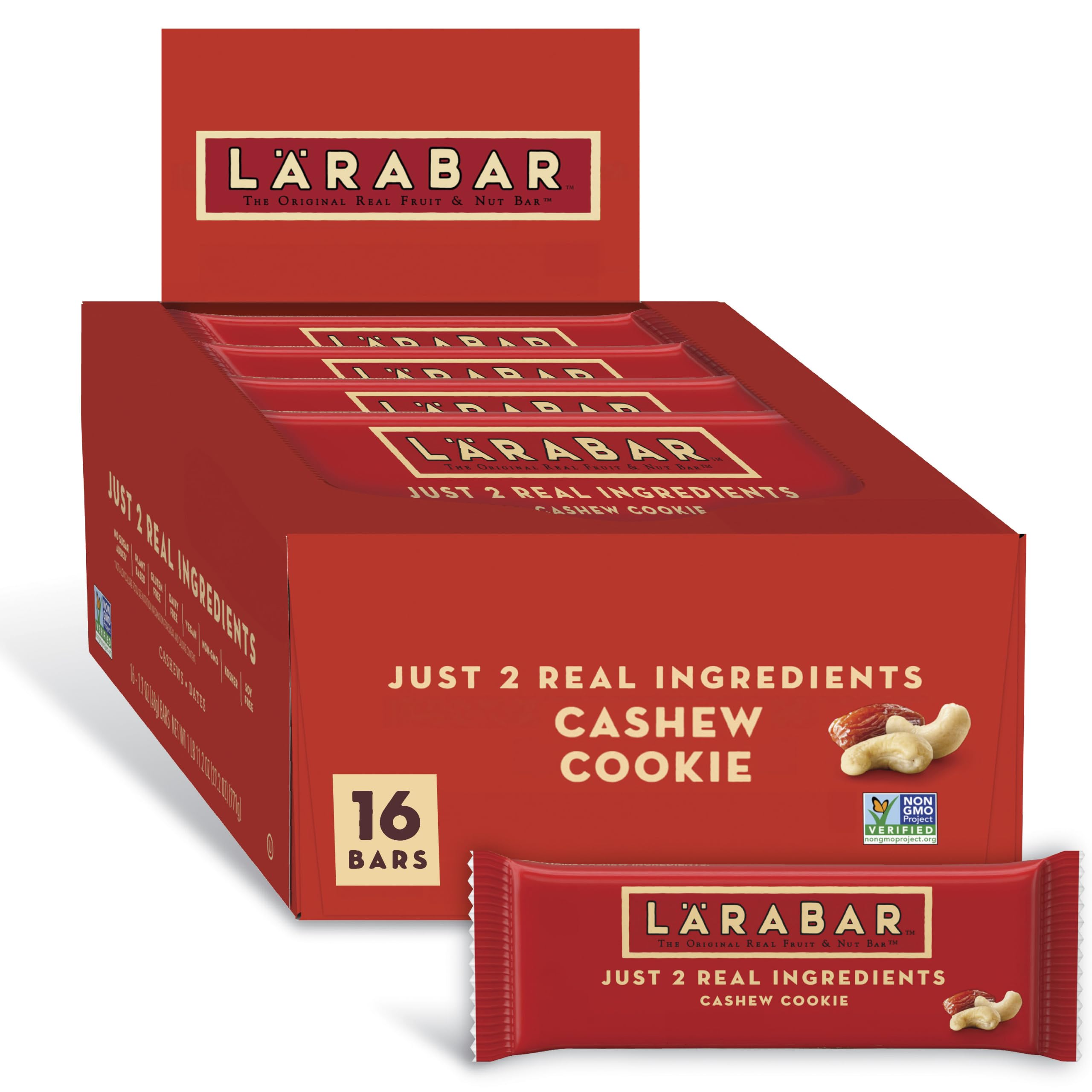 Larabar Cashew Cookie, Fruit & Nut Bars, 16 ct, 27.2 oz | Gluten-Free, Vegan, Soy Free, Non-GMO, No Sugar Added, 2 Simple Ingredients: Cashews & Dates