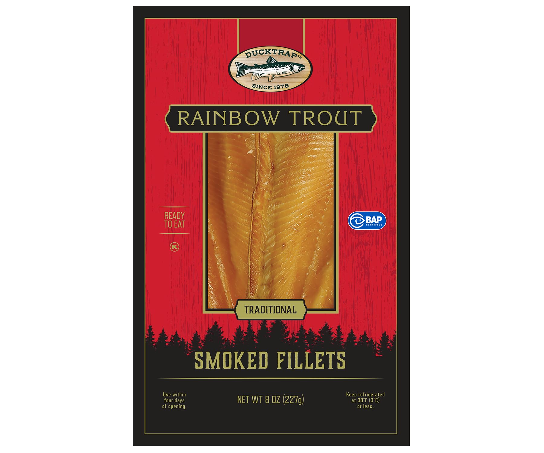 Duck Trap River Fish Farm, Trout Fillet Smoked Plain, 8 Ounce