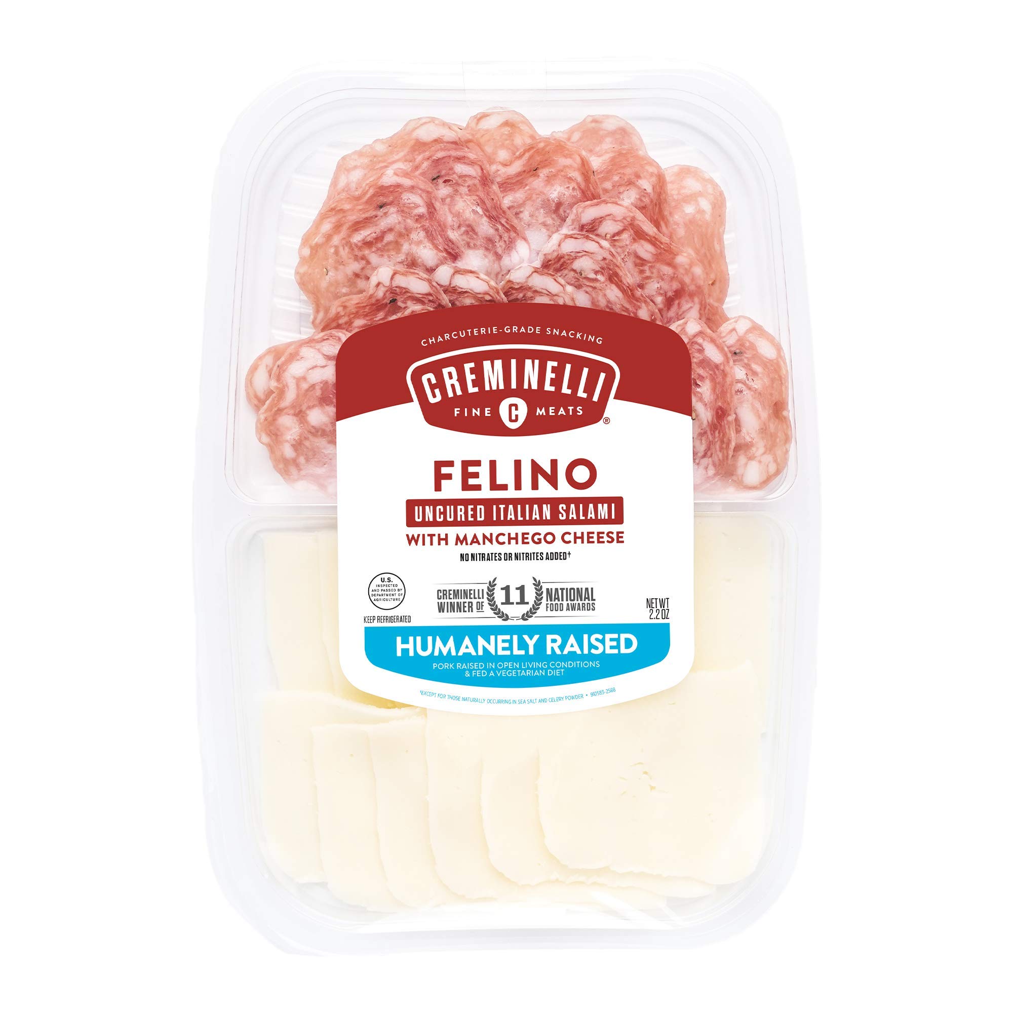 Creminelli Sliced Itallian Felino Salami with Manchego Cheese, Nutmeg and Pepper Flavored, Sandwich Meat, Deli Meat, Fermented & Aged Salami and Machego Cheese From Spain, 2.2 oz