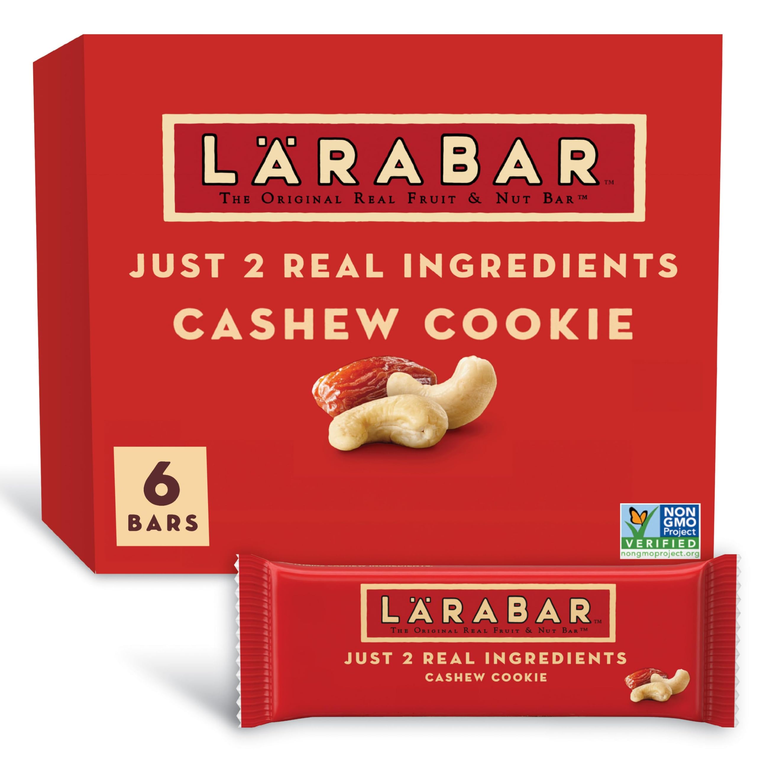 Larabar Cashew Cookie, Fruit & Nut Bars, 6 ct, 10.2 oz | Gluten-Free, Vegan, Dairy Free, Kosher, Soy Free, Non-GMO, Just 2 Ingredients: Cashews & Dates
