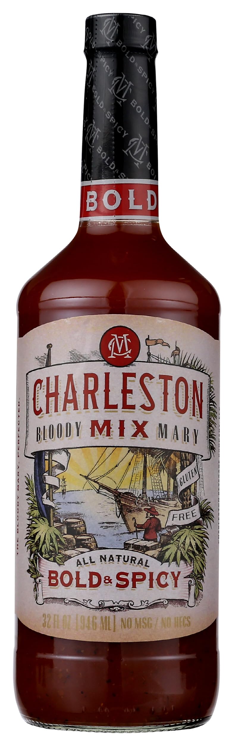 Charleston Mix - Premium Bold & Spicy Bloody Mary Mix with All Natural Flavors. 32oz Bottle - Award Winning Gluten Free Cocktail Mix