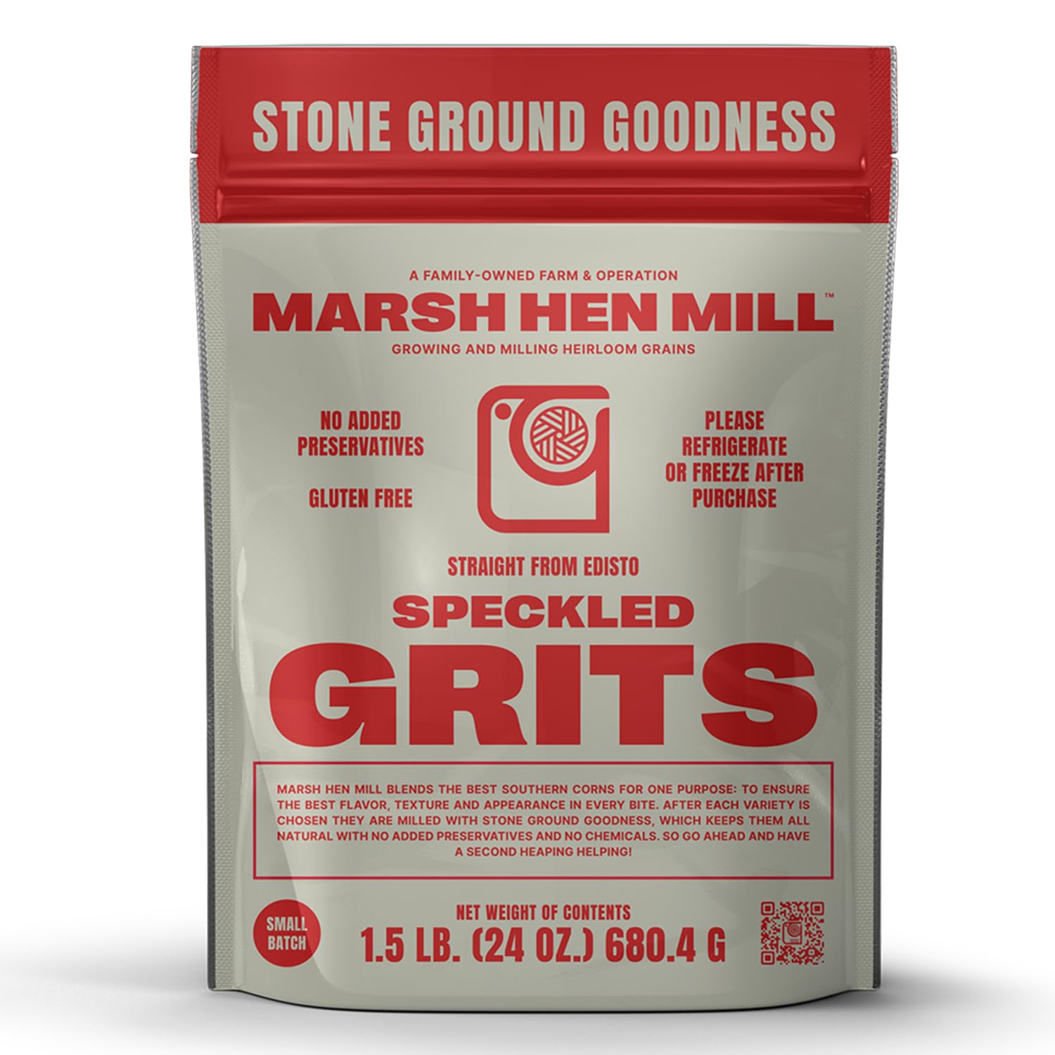 Marsh Hen Mill Speckled Grits, Stone Ground Heirloom Blend of Yellow & White Corn, Old-Fashioned, Gluten-Free & No Additives, Pure All-Natural, 24 oz