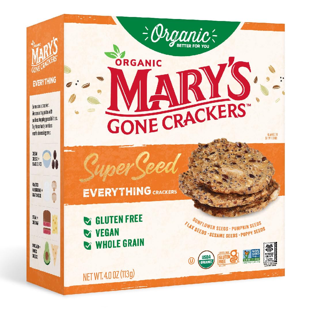Mary's Gone Crackers Super Seed Crackers, Everything, 4 Ounce (Pack of 1), Organic Plant Based Protein, Gluten Free