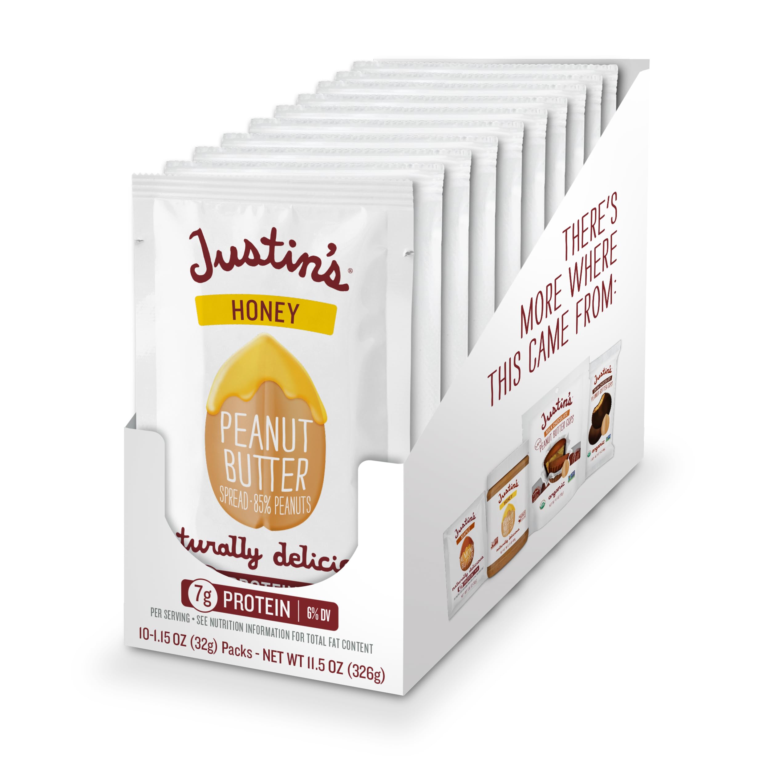 Justin's Classic Creamy Honey Peanut Butter Squeeze Packs - 10 pk/1.15 oz | Shelf Stable Sandwich Spread