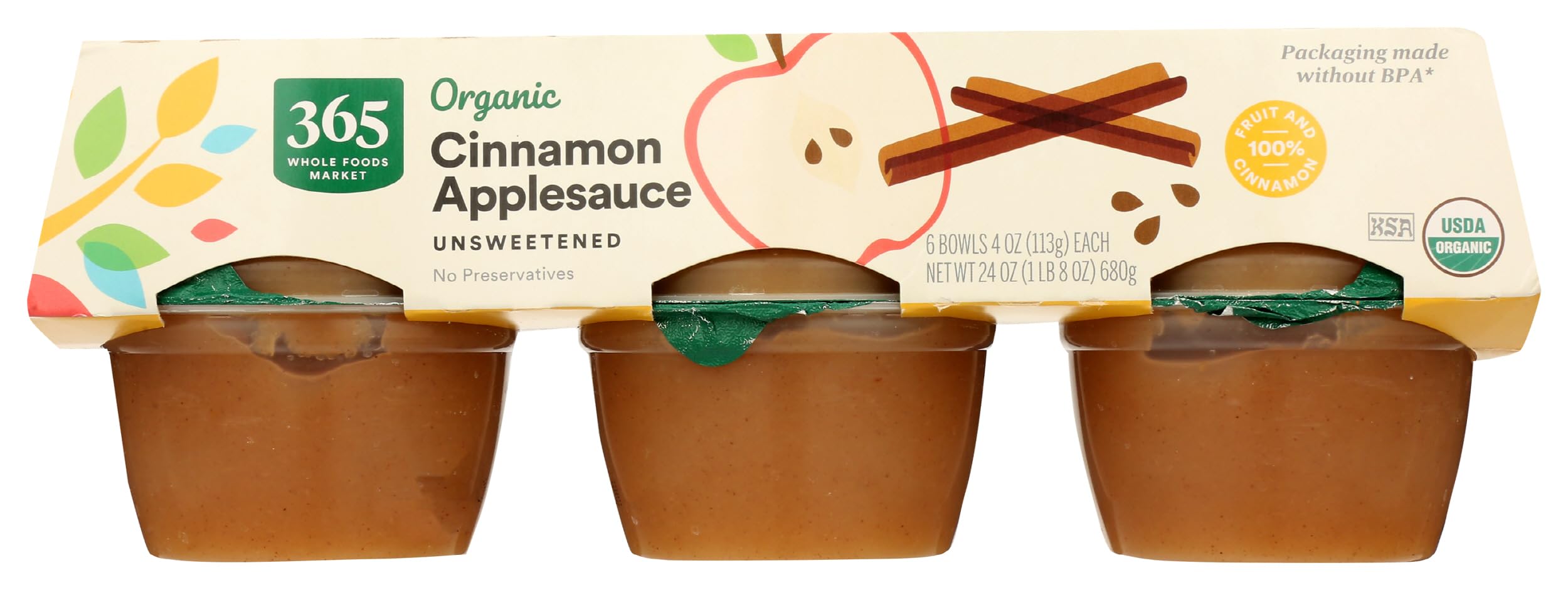 Organic Cinnamon Applesauce Cups, Unsweetened, 4 Ounce (Pack of 6)