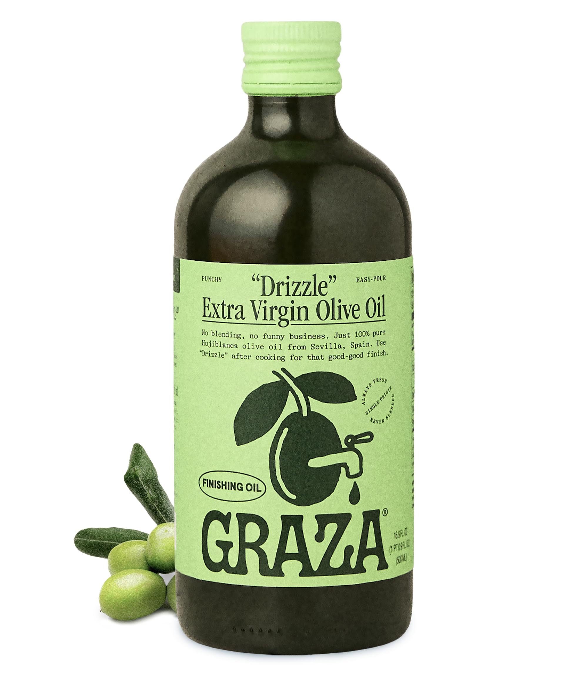 Graza Drizzle Extra Virgin Olive Oil, Finishing Oil, 16.9 Fl Oz (500ml) | High Polyphenol Early Harvest EVOO Finishing Oil in a Glass Bottle - Single Origin Olive Oils from Spain